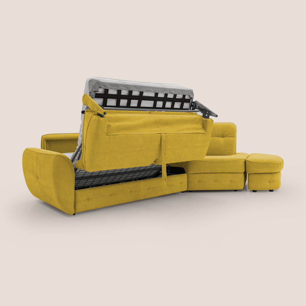 Zeus divano letto angolare con materasso H18 cm pouf mobile in tessuto impermeabile T02 - divitt.sbs