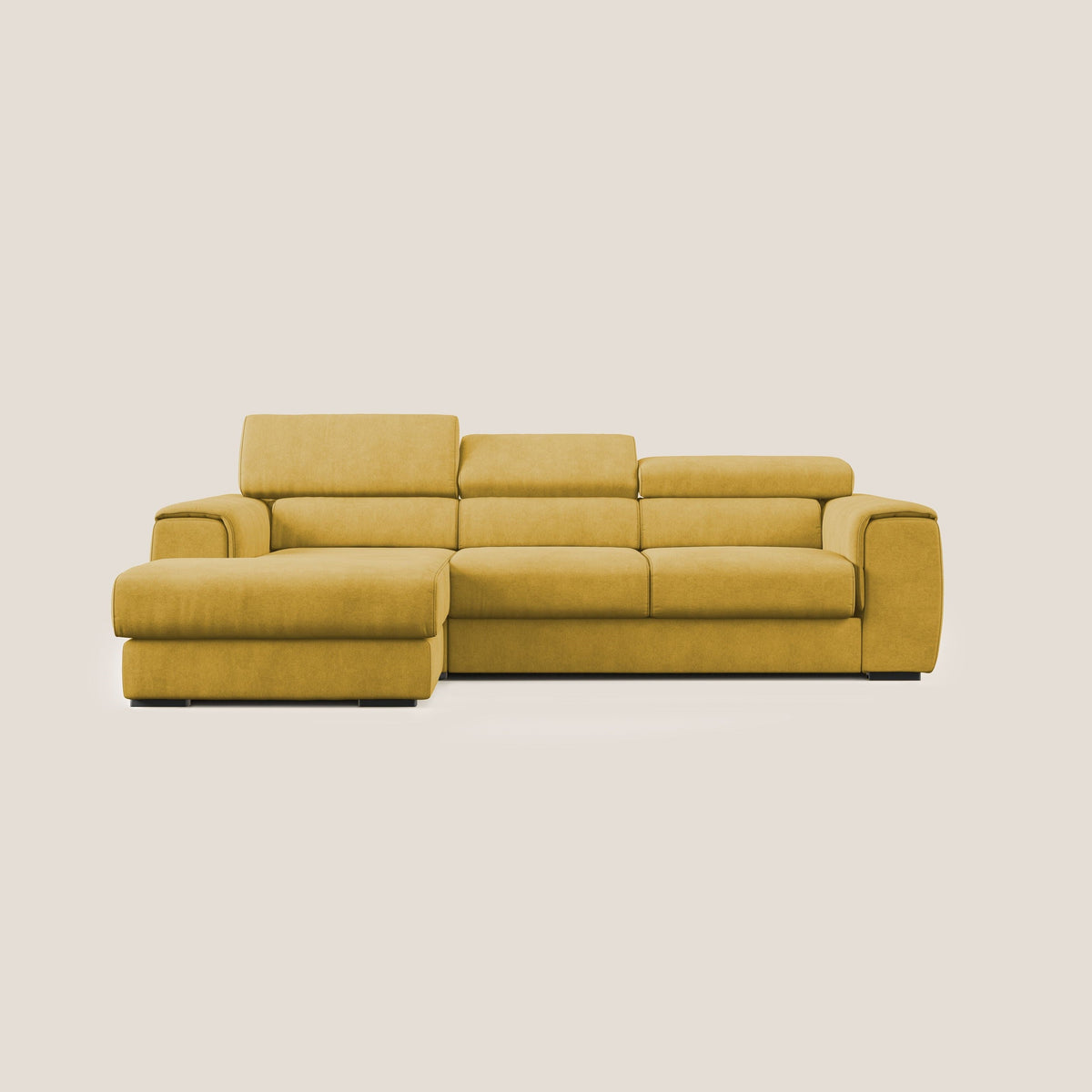 Zeno Divano angolare con pouf estraibile poggiapiedi in tessuto morbido impermeabile T02 giallo - divitt.sbs