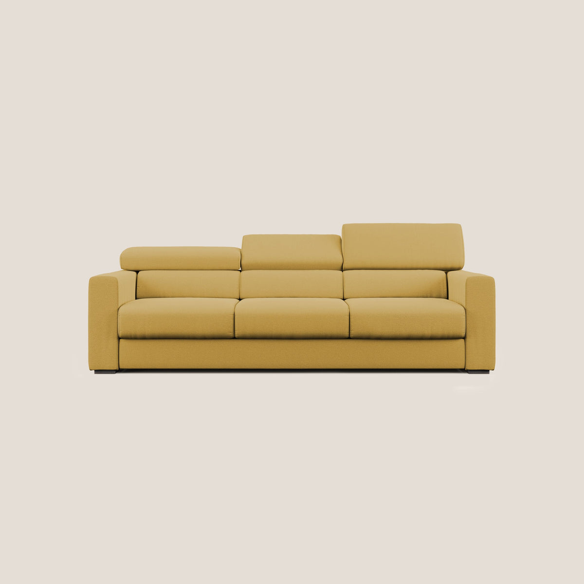 Dylan divano a 3 sedute con pouf estraibile poggiapiedi in tessuto fiammato simil cotone impermeabile T19 giallo - divitt.sbs