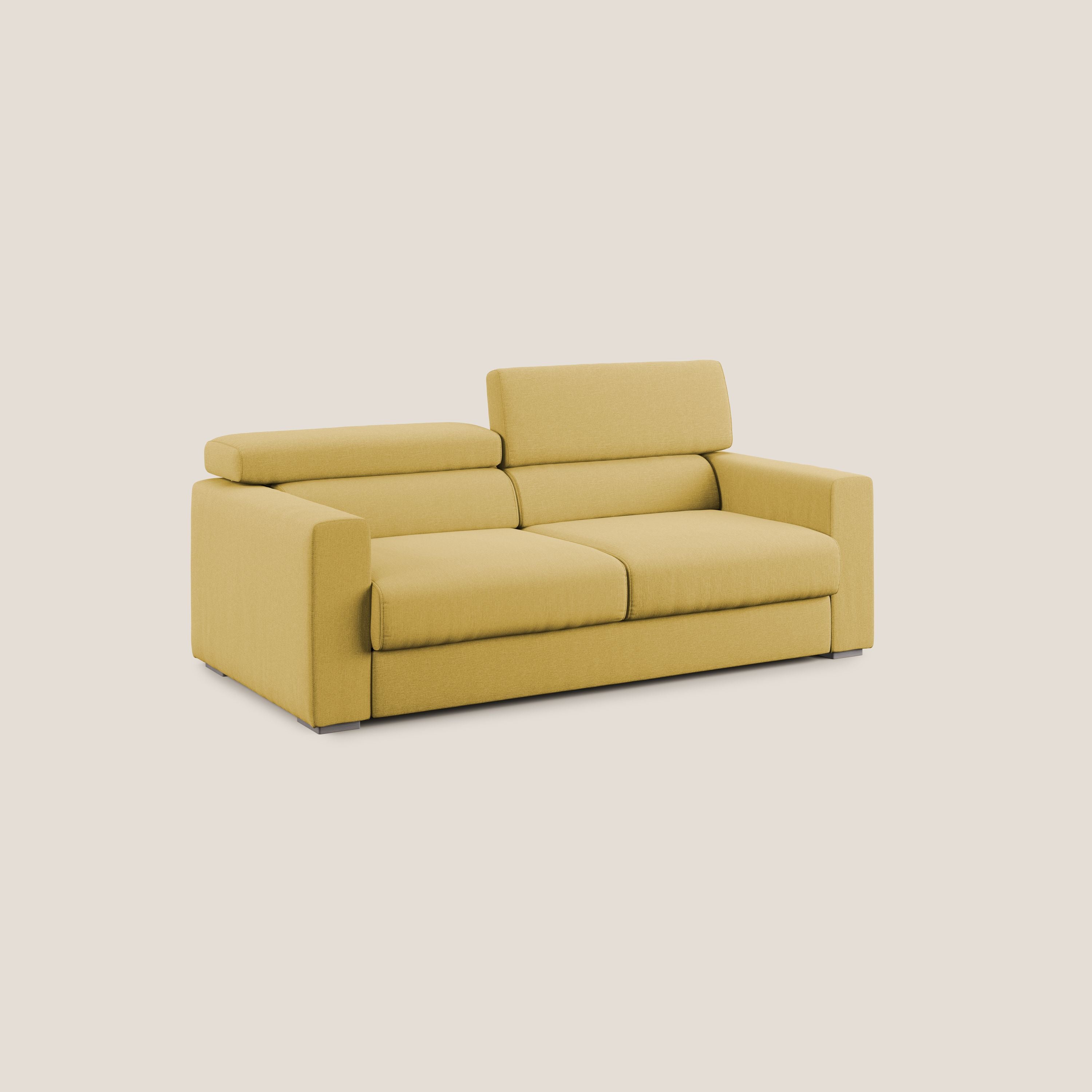 Dylan divano allungabile con pouf estraibile poggiapiedi in tessuto simil cotone impermeabile T13 giallo - divitt.sbs