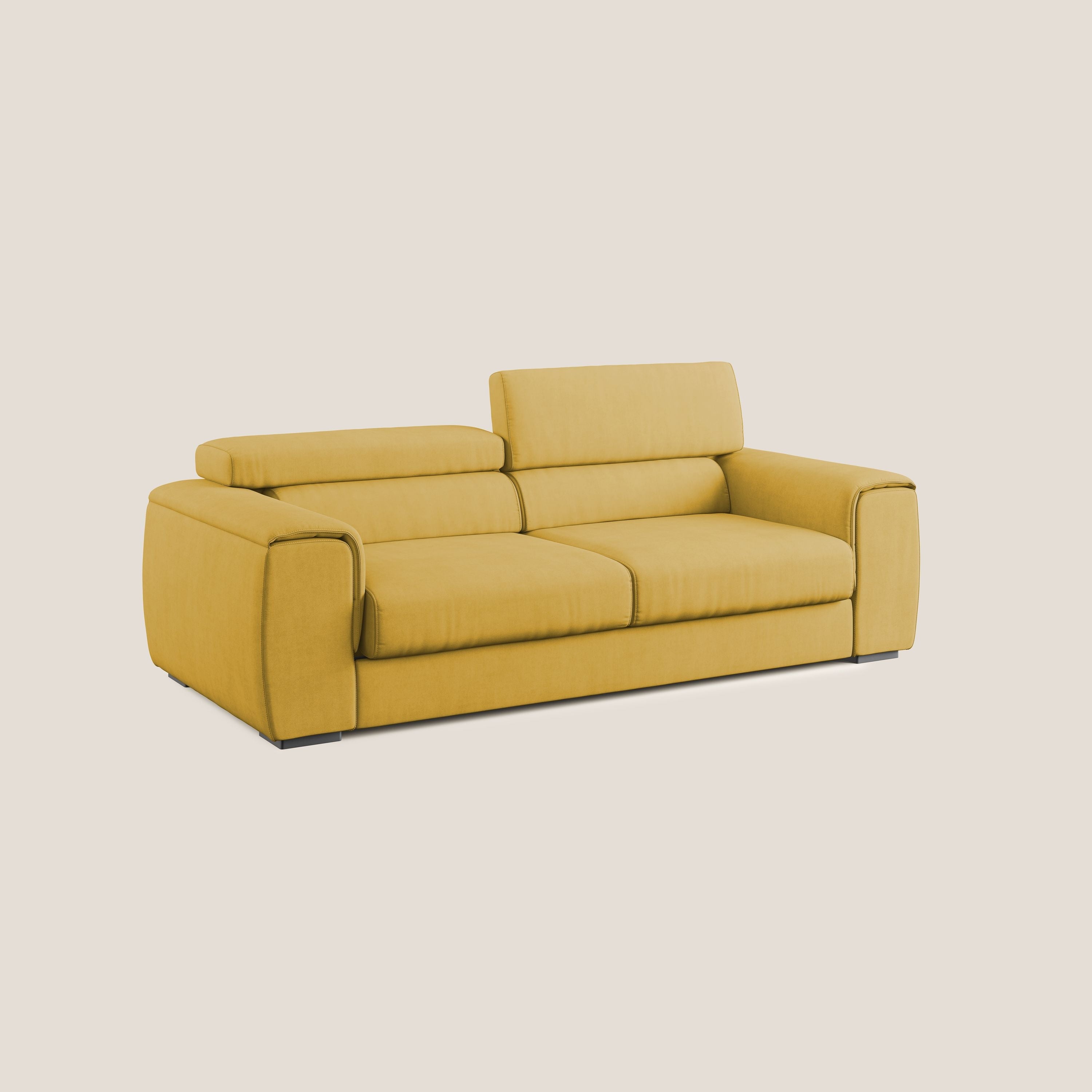 Zeno Divano con pouf estraibile poggiapiedi in tessuto morbido impermeabile T02 giallo - divitt.sbs