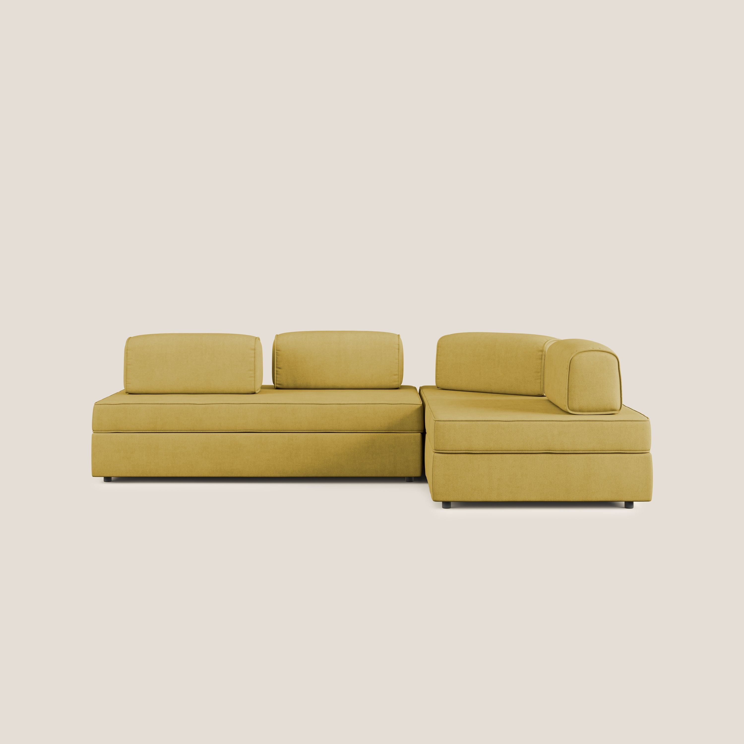 Liberty divano angolare con pouf estraibile e schienali movibili in tessuto morbido impermeabile T02 giallo - divitt.sbs