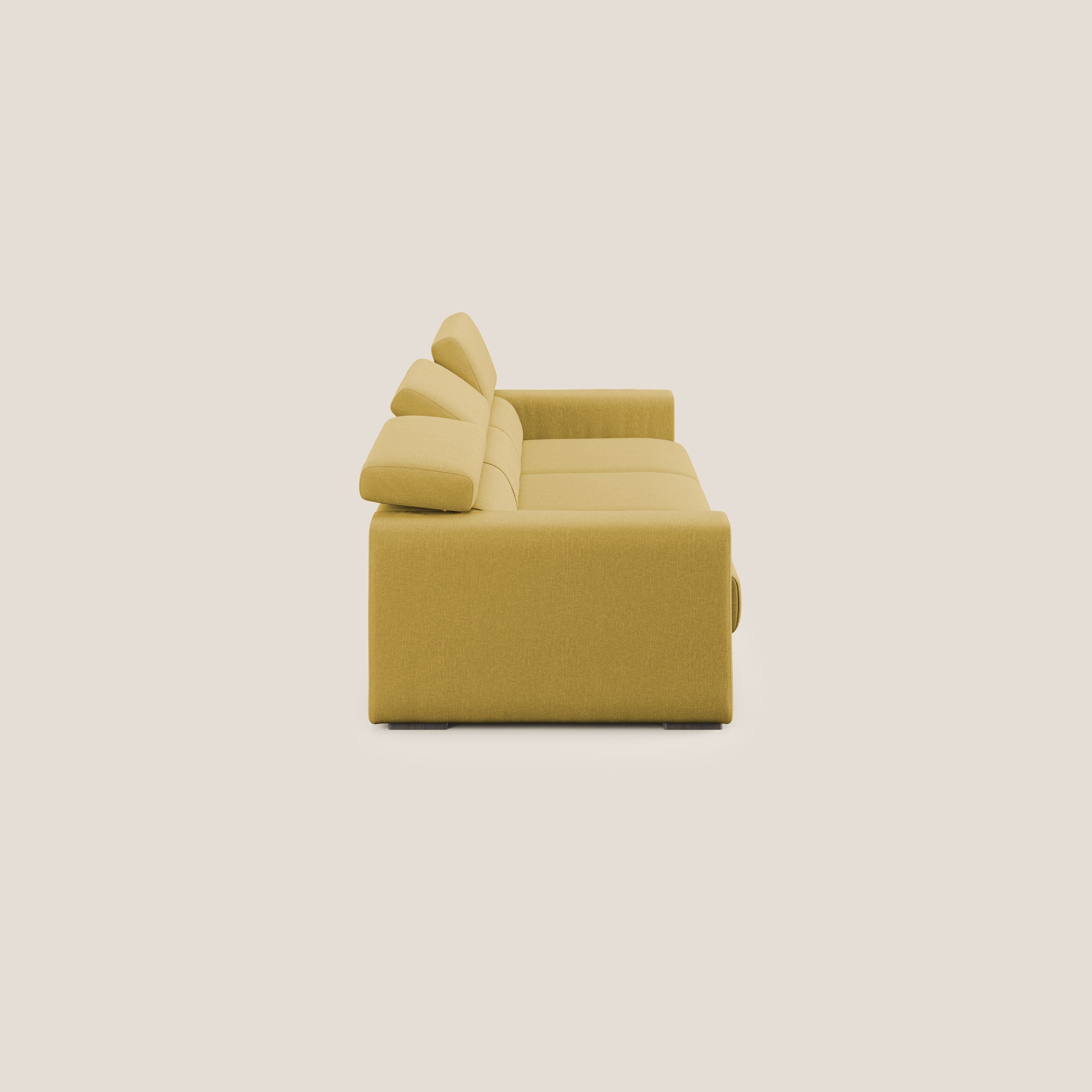 Dylan divano a 3 sedute con pouf estraibile poggiapiedi in tessuto simil cotone impermeabile T13 giallo - divitt.sbs