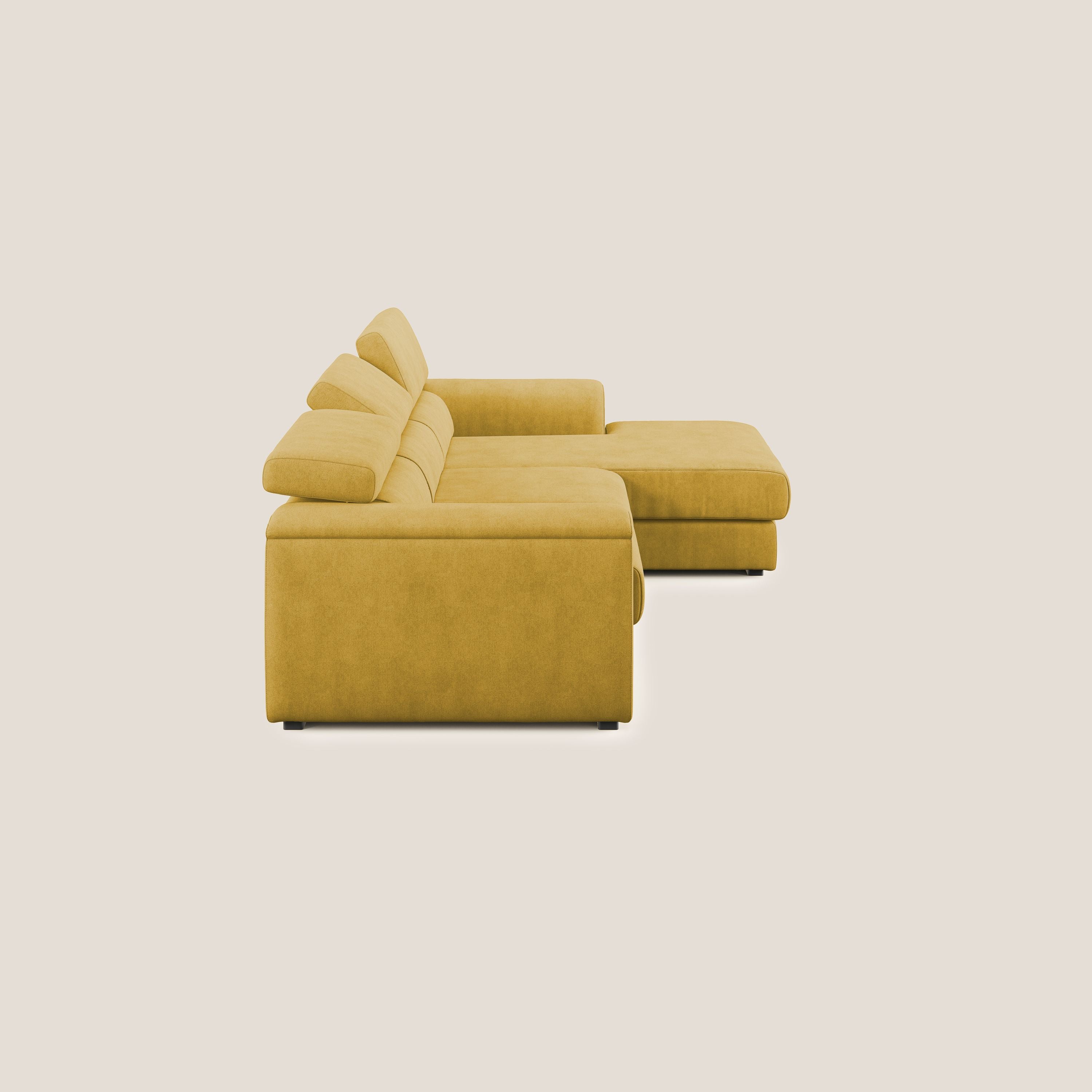 Zeno Divano angolare con pouf estraibile poggiapiedi in tessuto morbido impermeabile T02 giallo - divitt.sbs