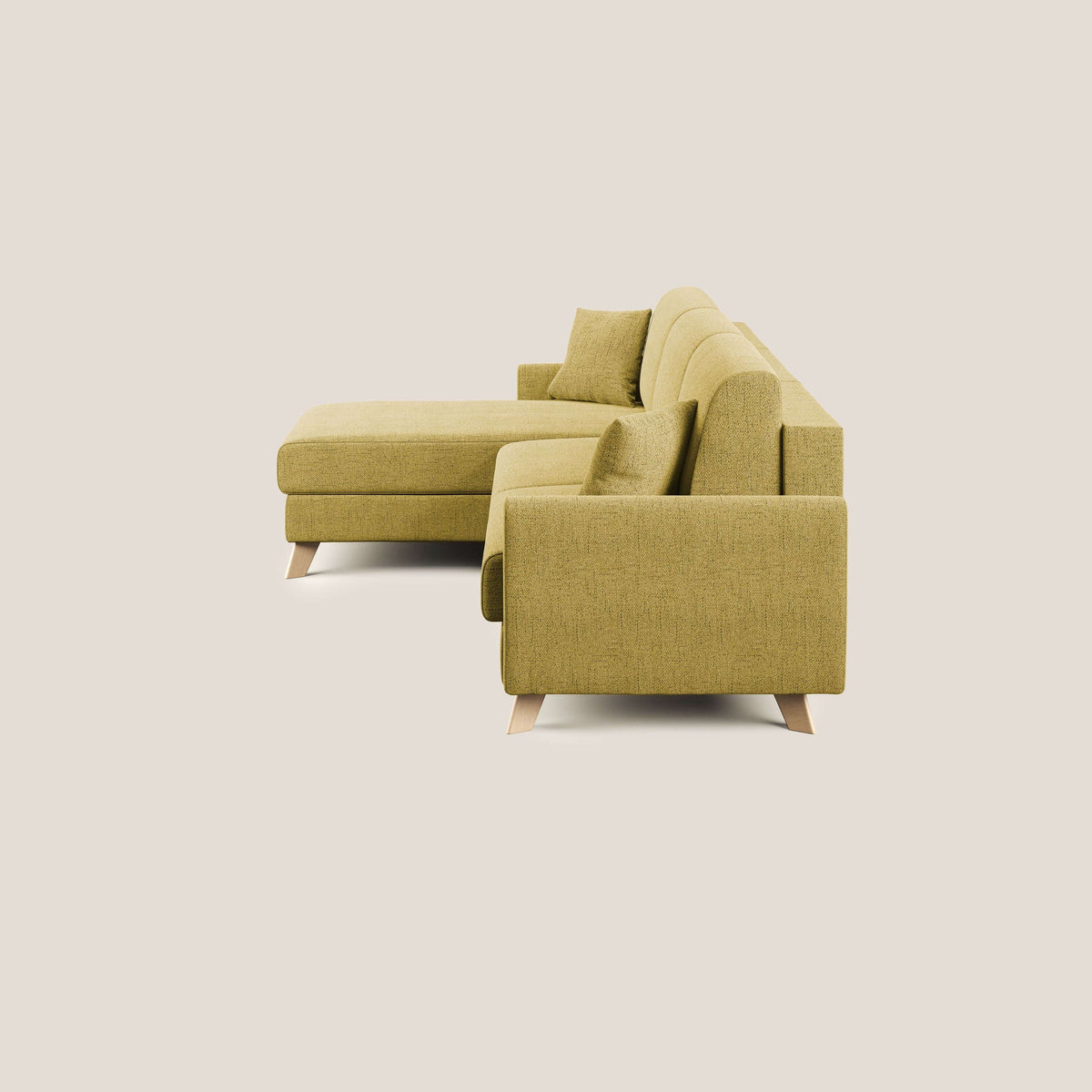 Edgar divano letto angolare 243 cm sinistro (mat. 120x197) con RETE A DOGHE in tessuto felis impermeabile T03 giallo - divitt.sbs