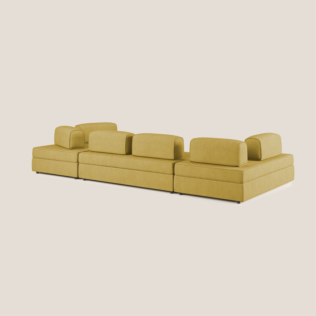 Liberty divano panoramico con pouf estraibile e schienali movibili in tessuto morbido impermeabile T02 giallo - divitt.sbs