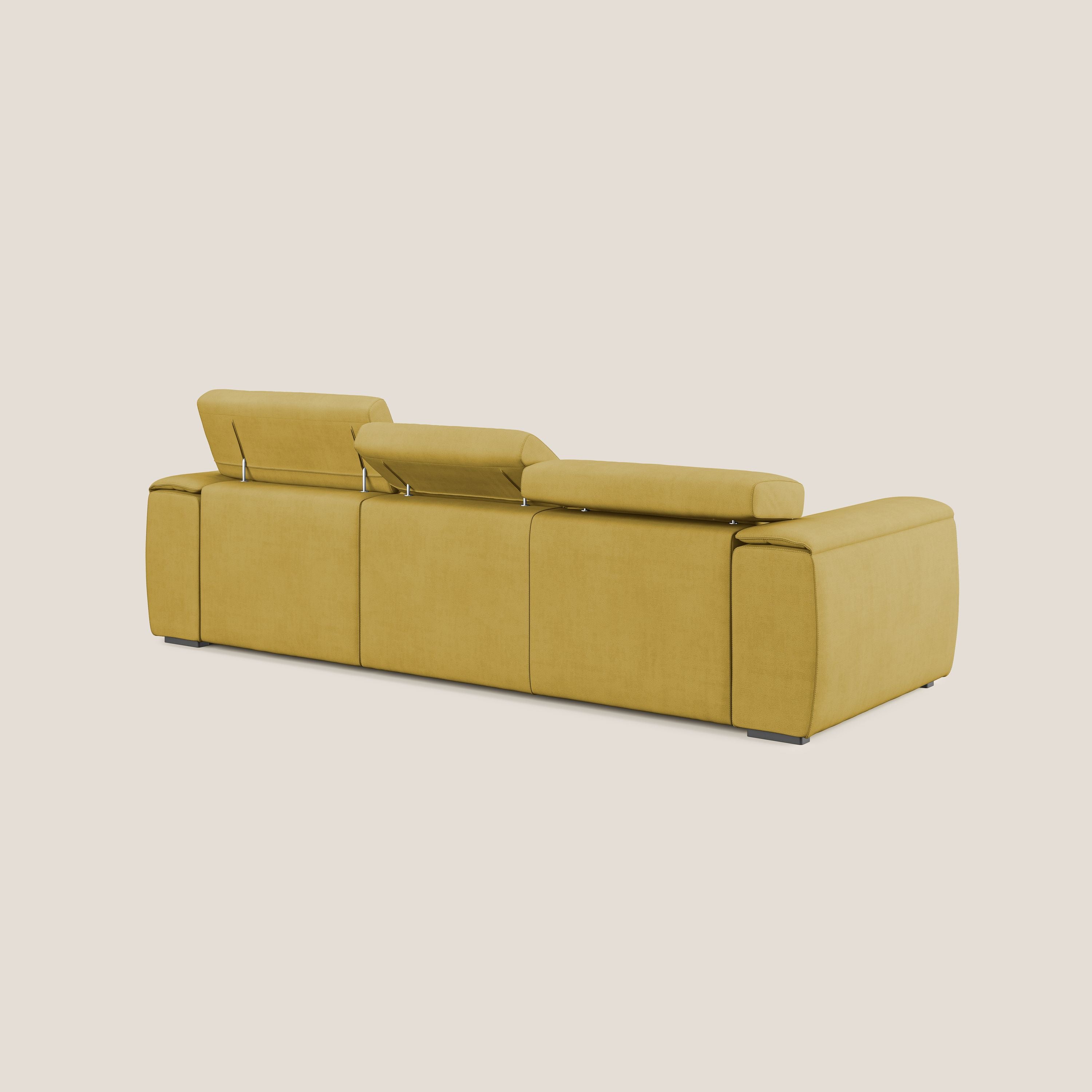 Zeno Divano con pouf estraibile poggiapiedi a 3 sedute in tessuto morbido impermeabile T02 giallo - divitt.sbs