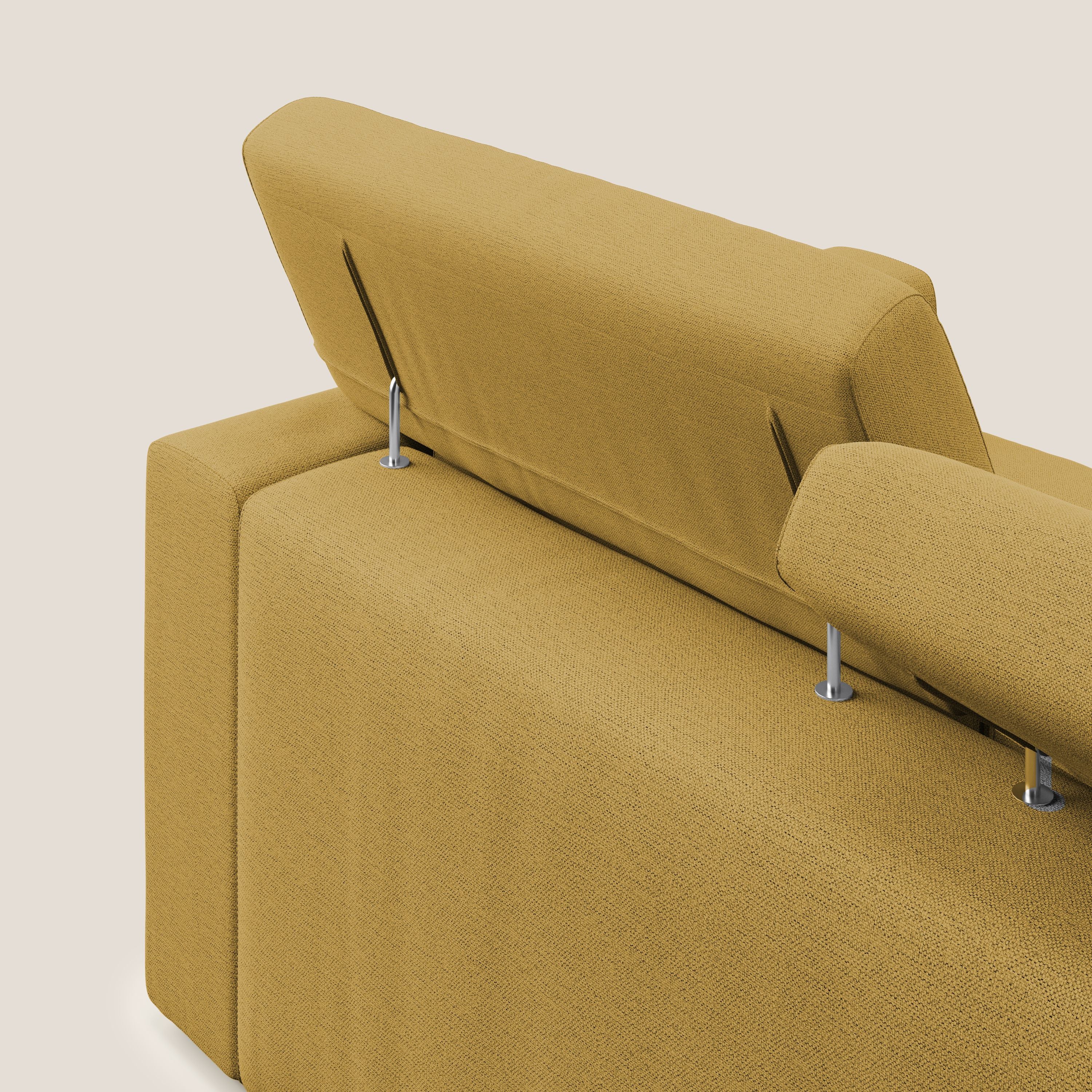 Dylan divano a 3 sedute con pouf estraibile poggiapiedi in tessuto fiammato simil cotone impermeabile T19 giallo - divitt.sbs