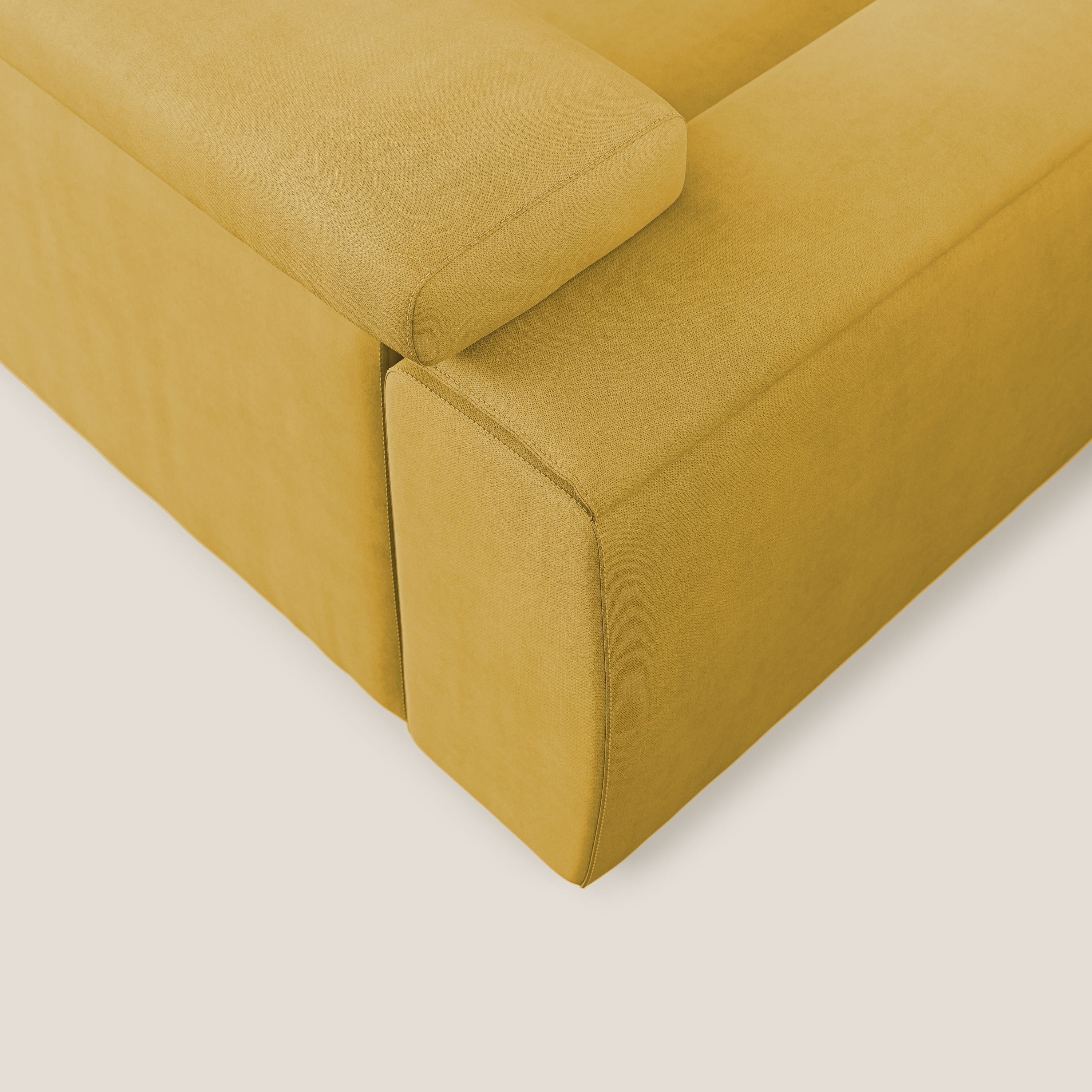 Zeno Divano con pouf estraibile poggiapiedi in tessuto morbido impermeabile T02 giallo - divitt.sbs