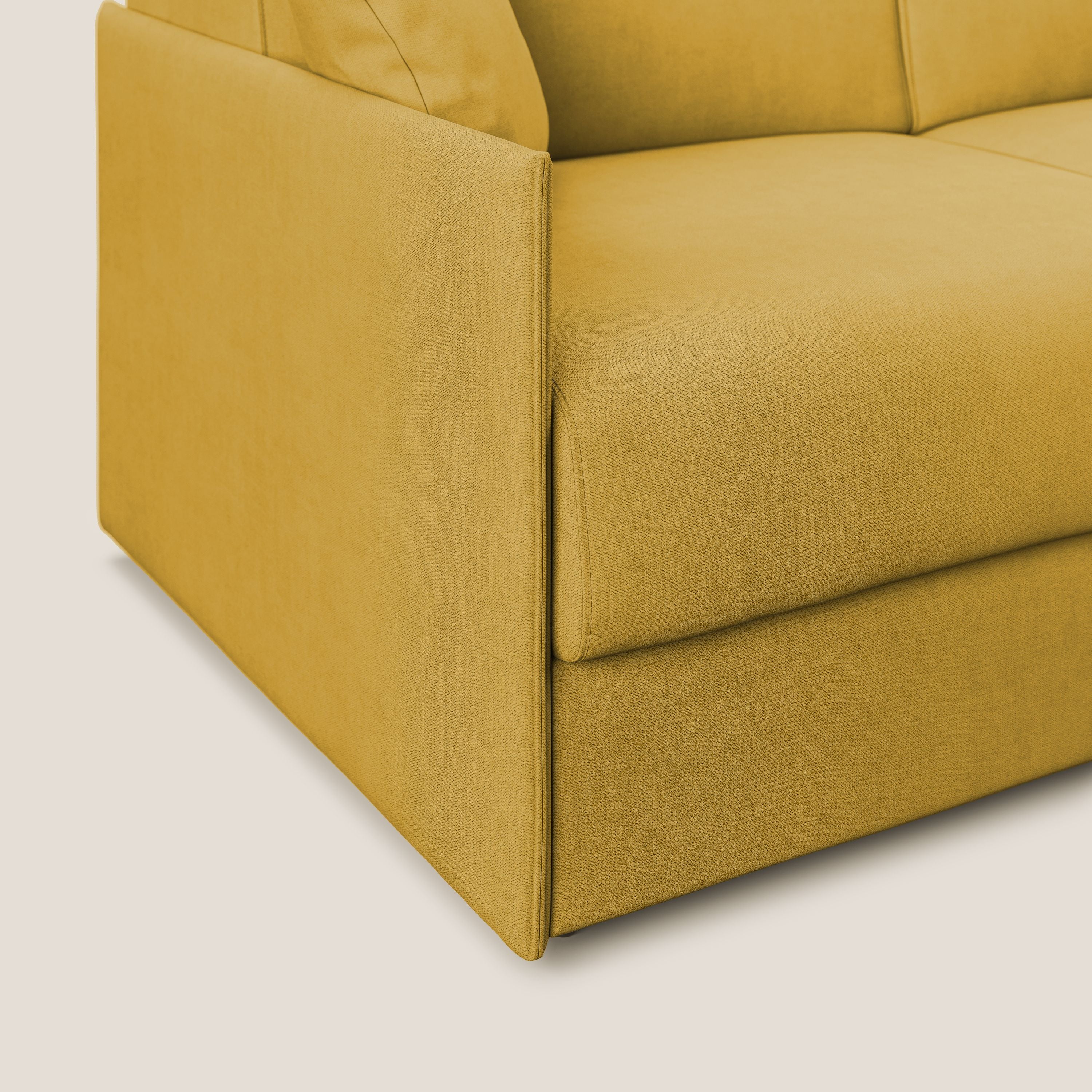 Evans Divano letto angolare con penisola in morbido tessuto impermeabile T02 giallo - divitt.sbs