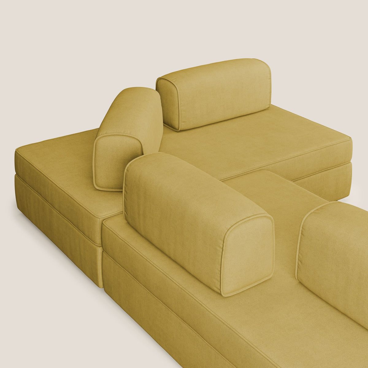 Liberty divano angolare con pouf estraibile e schienali movibili in tessuto morbido impermeabile T02 giallo - divitt.sbs