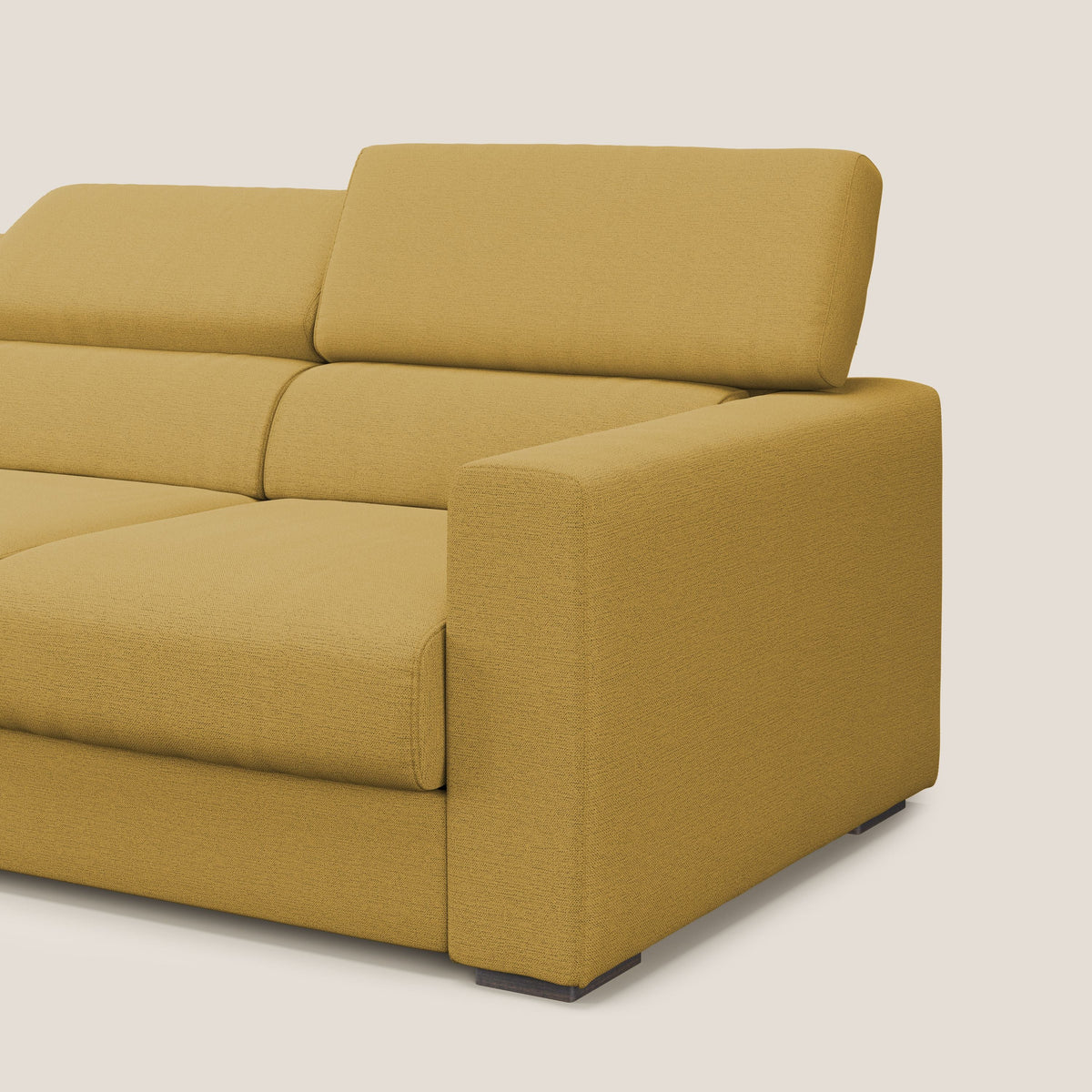 Dylan divano a 3 sedute con pouf estraibile poggiapiedi in tessuto fiammato simil cotone impermeabile T19 giallo - divitt.sbs