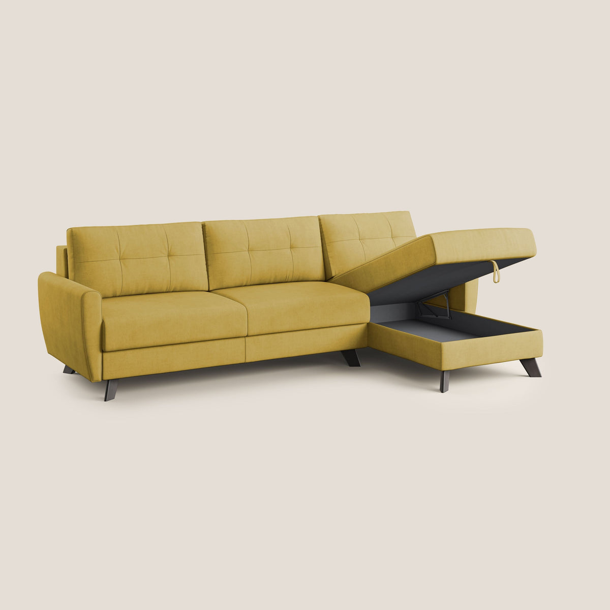 Callisto Divano letto angolare con penisola in tessuto morbido impermeabile T02 giallo - divitt.sbs