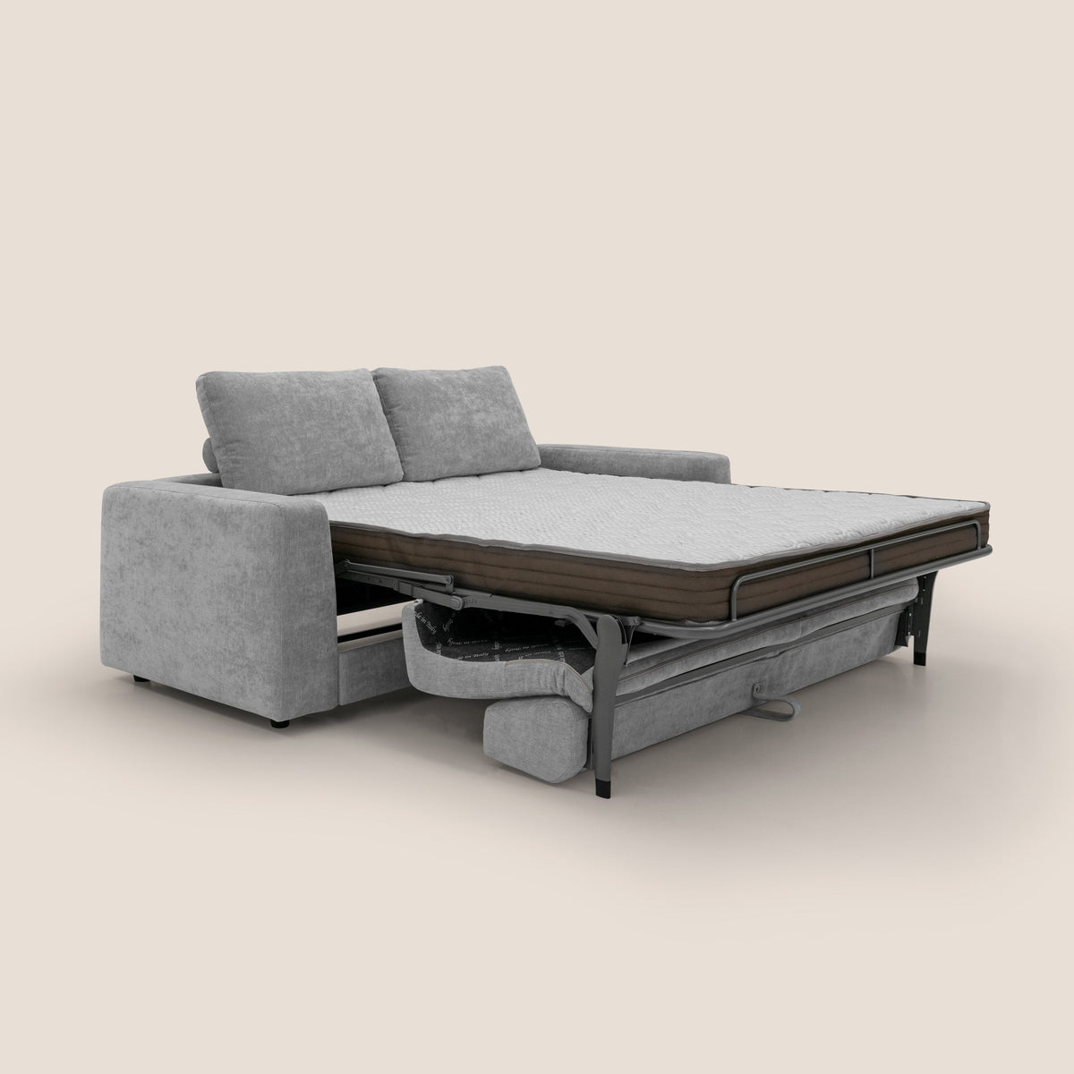 Freia Divano letto minimal materasso h15 cm con morbidi schienali in tessuto impermeabile T14 grigio chiaro - divitt.sbs