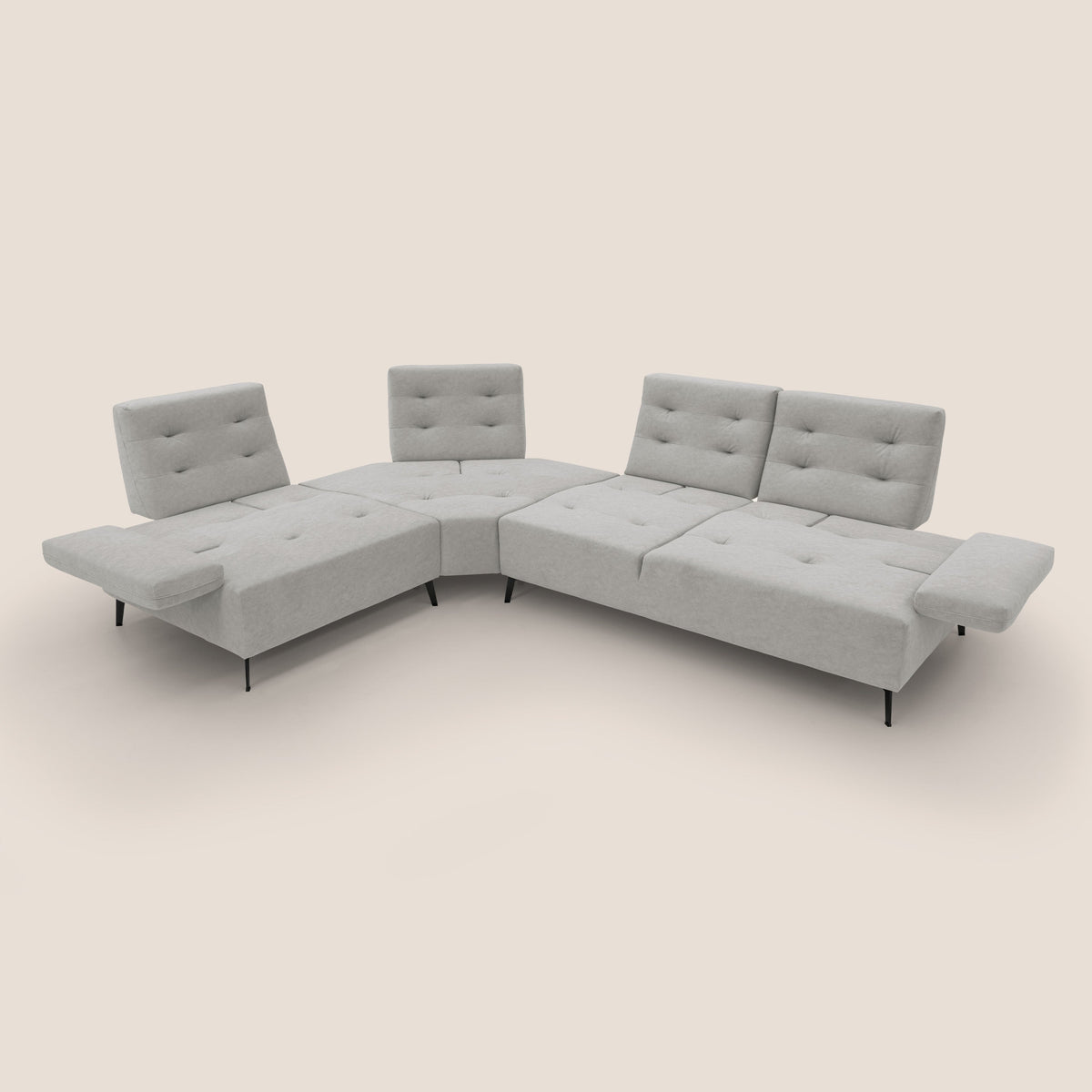 Lugano Divano angolare con schienali traslanti in microfibra effetto velluto T09 grigio chiaro - divitt.sbs