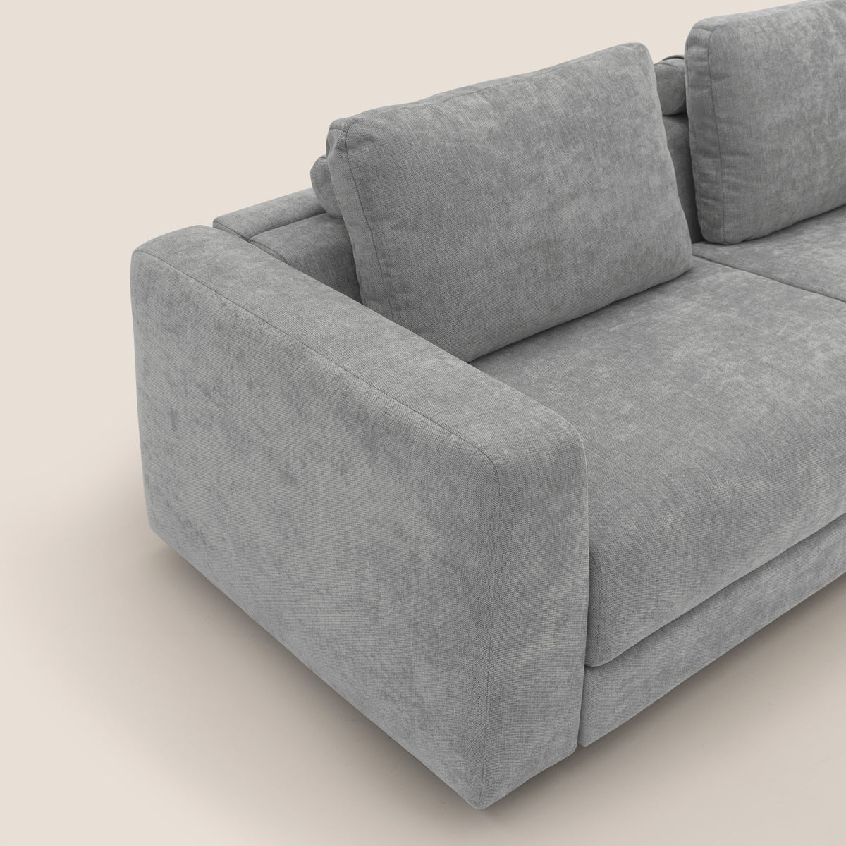 Freia Divano letto minimal materasso h15 cm con morbidi schienali in tessuto impermeabile T14 grigio chiaro - divitt.sbs