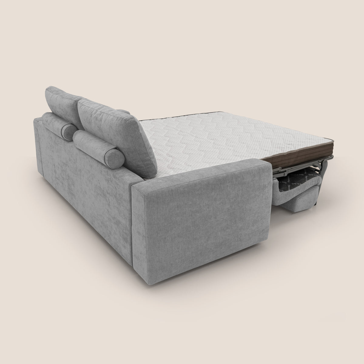 Freia Divano letto minimal materasso h15 cm con morbidi schienali in tessuto impermeabile T14 grigio chiaro - divitt.sbs