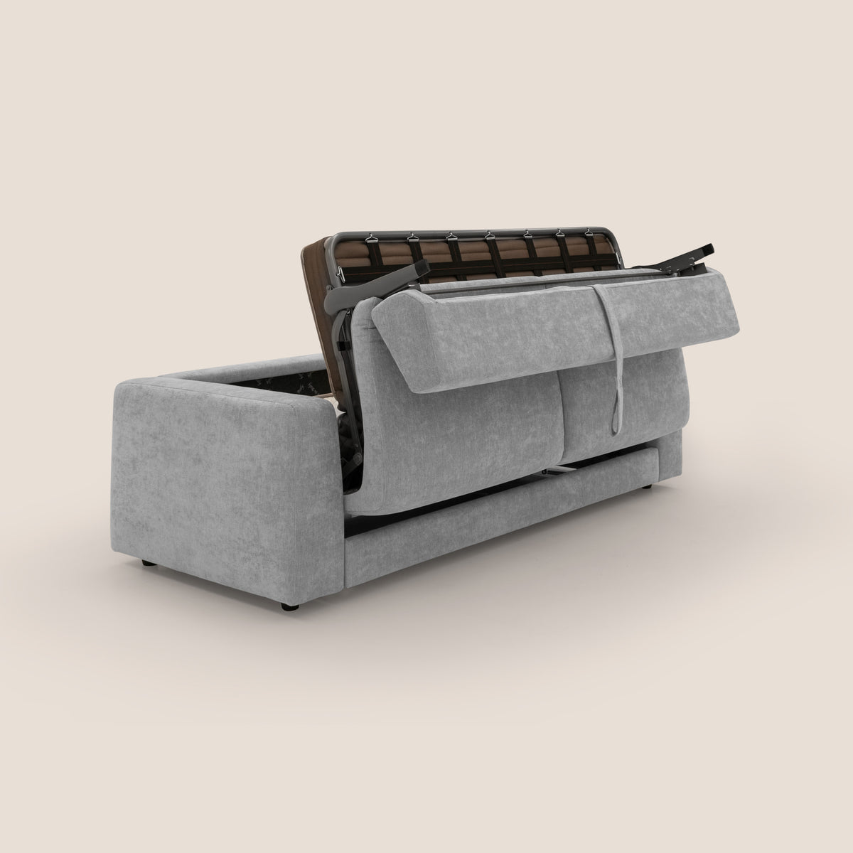 Freia Divano letto minimal materasso h15 cm con morbidi schienali in tessuto impermeabile T14 grigio chiaro - divitt.sbs