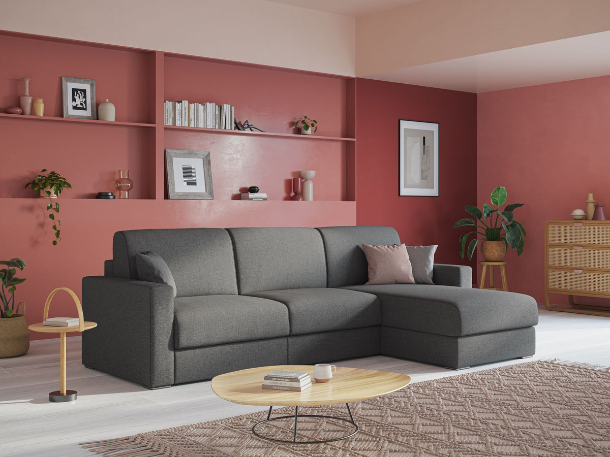 Best Divano letto angolare con penisola in tessuto smacchiabile QuickClean T08 grigio - divitt.sbs