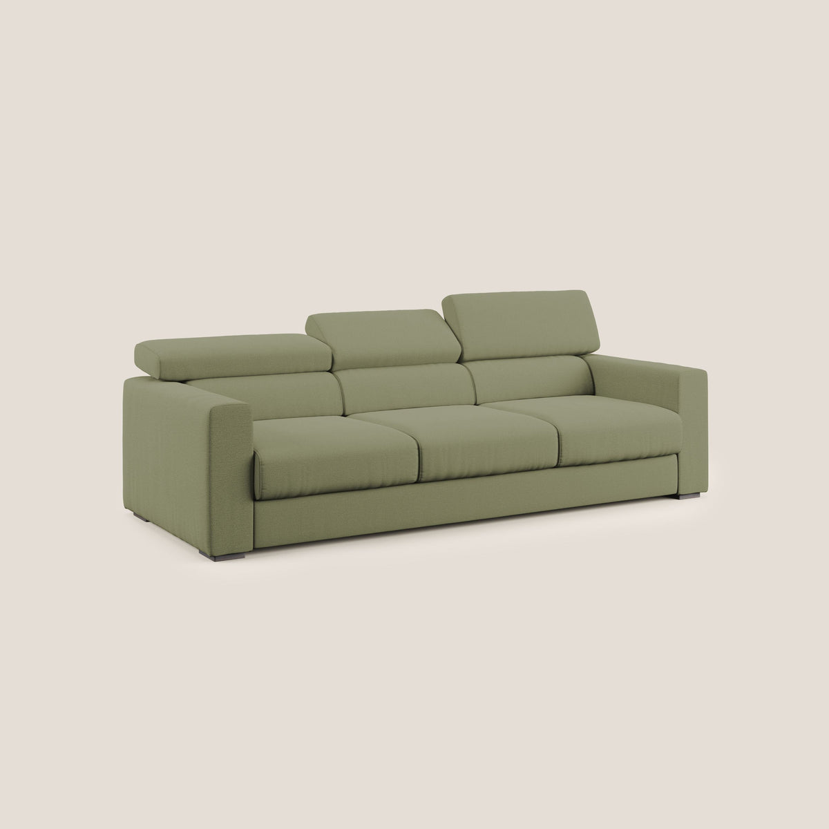 Dylan divano a 3 sedute con pouf estraibile poggiapiedi in tessuto fiammato simil cotone impermeabile T19 verde - divitt.sbs
