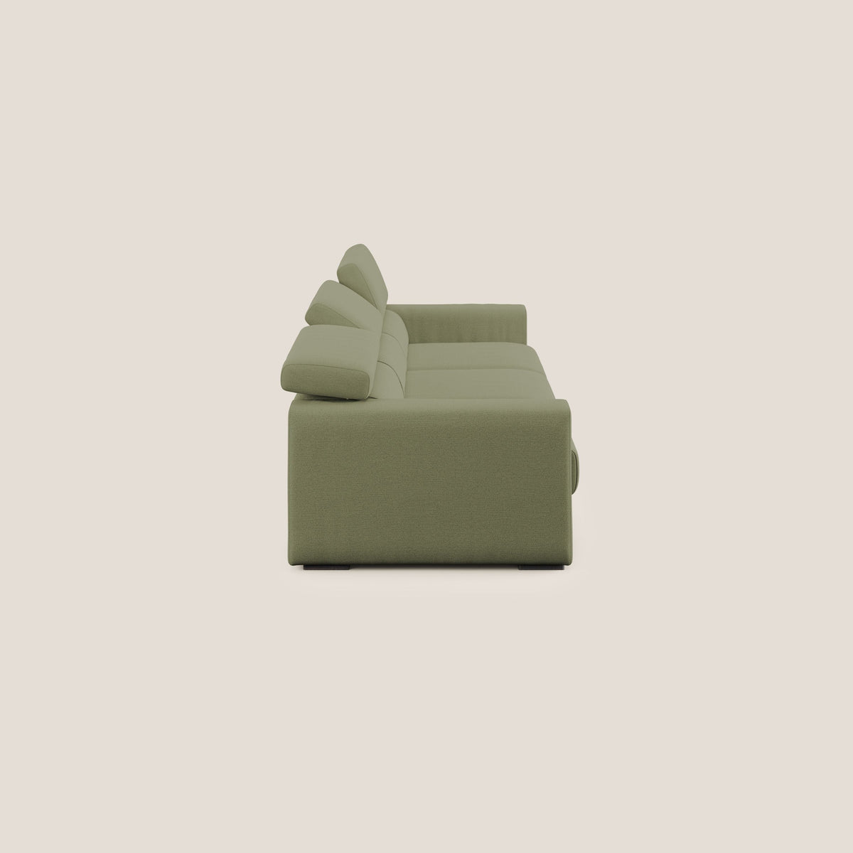 Dylan divano a 3 sedute con pouf estraibile poggiapiedi in tessuto fiammato simil cotone impermeabile T19 verde - divitt.sbs