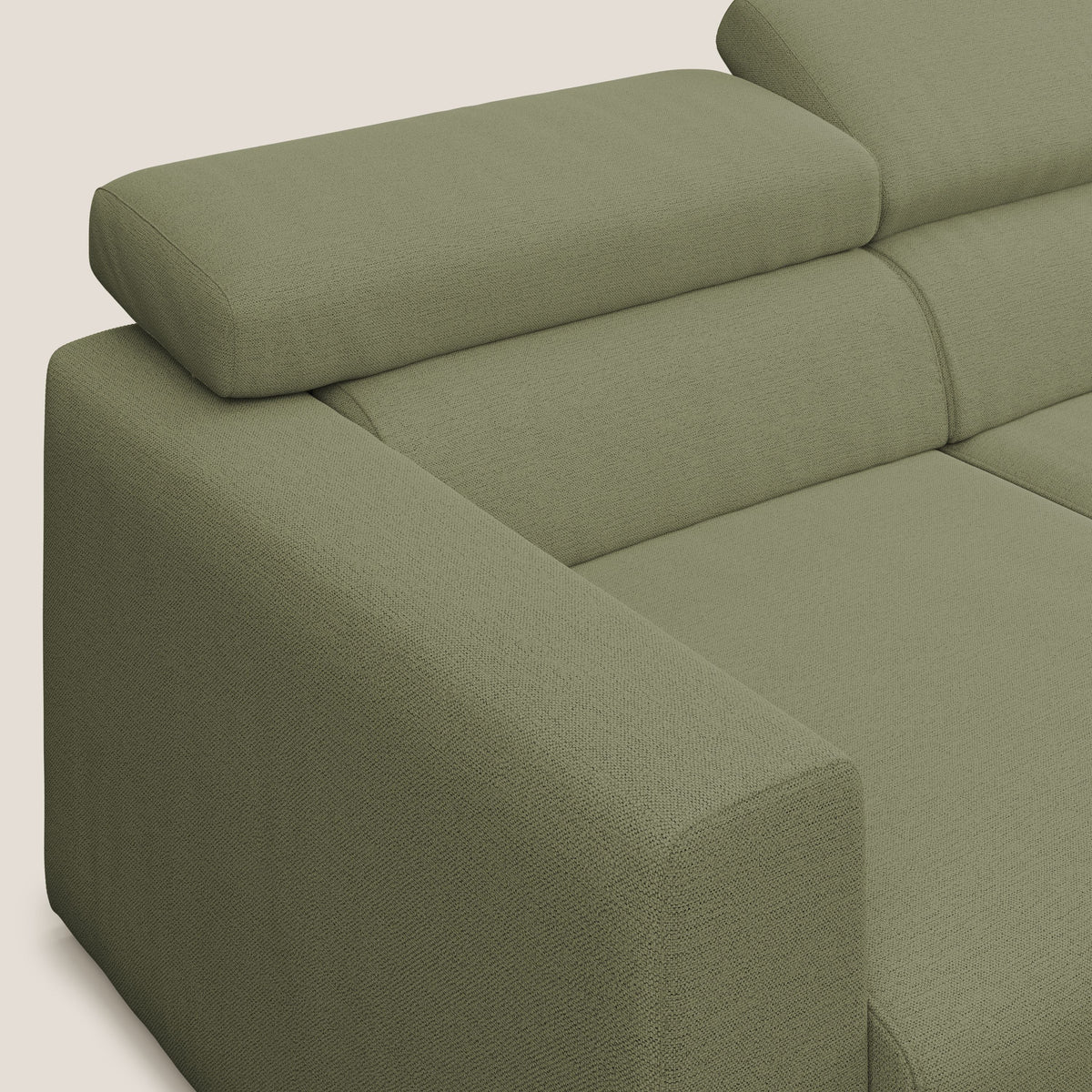Dylan divano a 3 sedute con pouf estraibile poggiapiedi in tessuto fiammato simil cotone impermeabile T19 verde - divitt.sbs