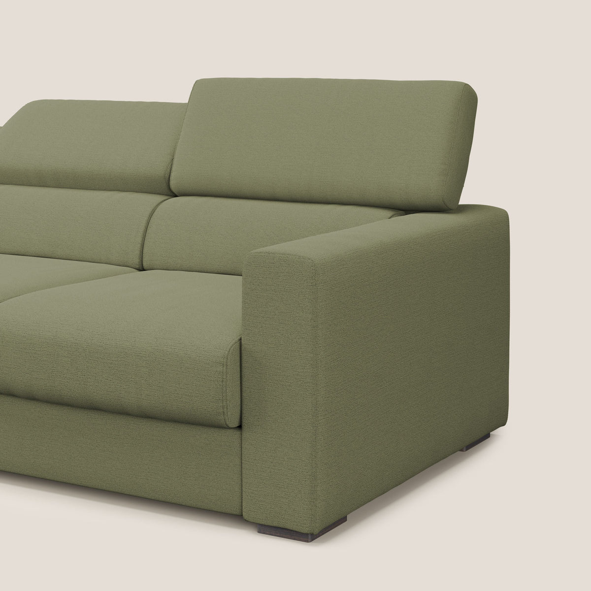Dylan divano a 3 sedute con pouf estraibile poggiapiedi in tessuto fiammato simil cotone impermeabile T19 verde - divitt.sbs
