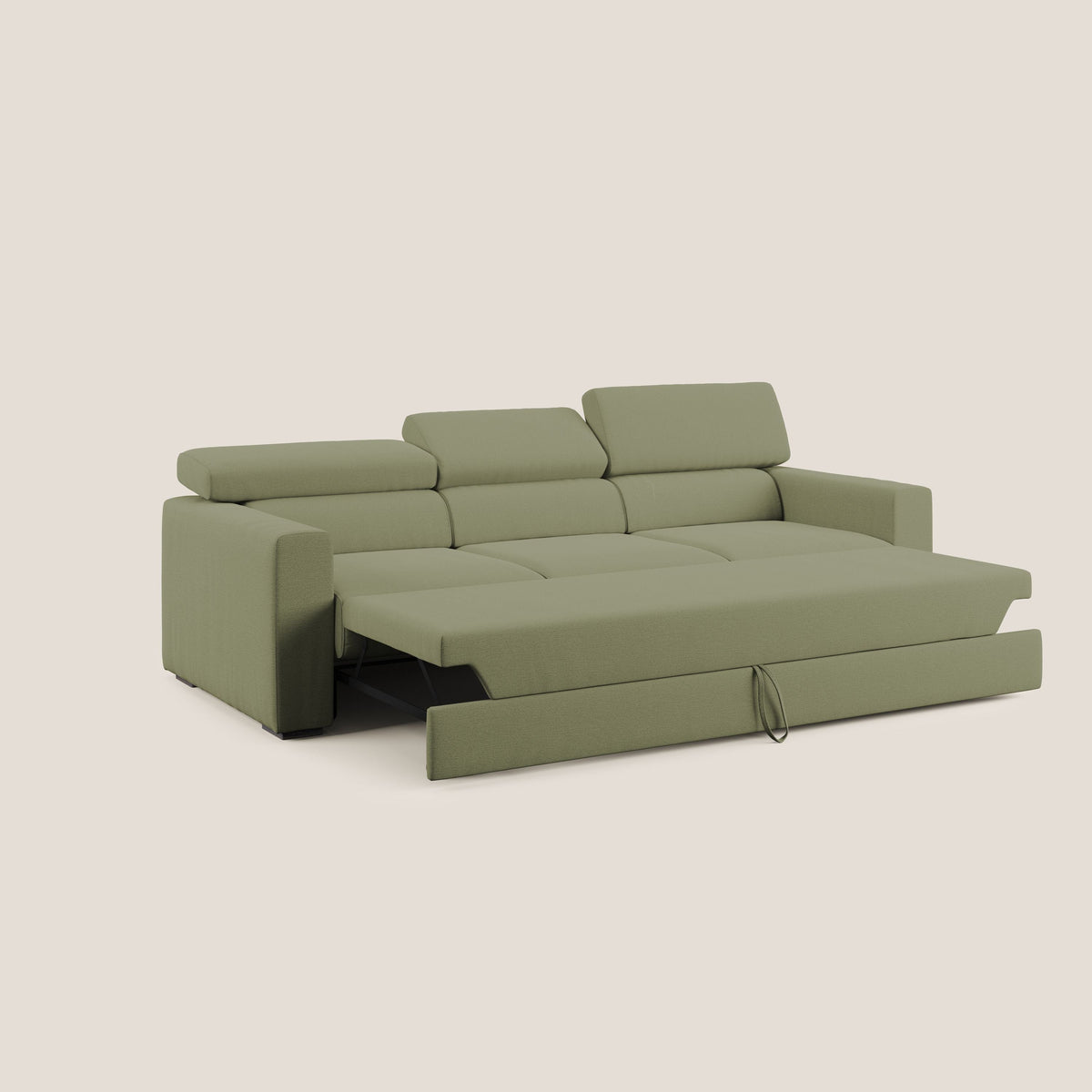 Dylan divano a 3 sedute con pouf estraibile poggiapiedi in tessuto fiammato simil cotone impermeabile T19 verde - divitt.sbs