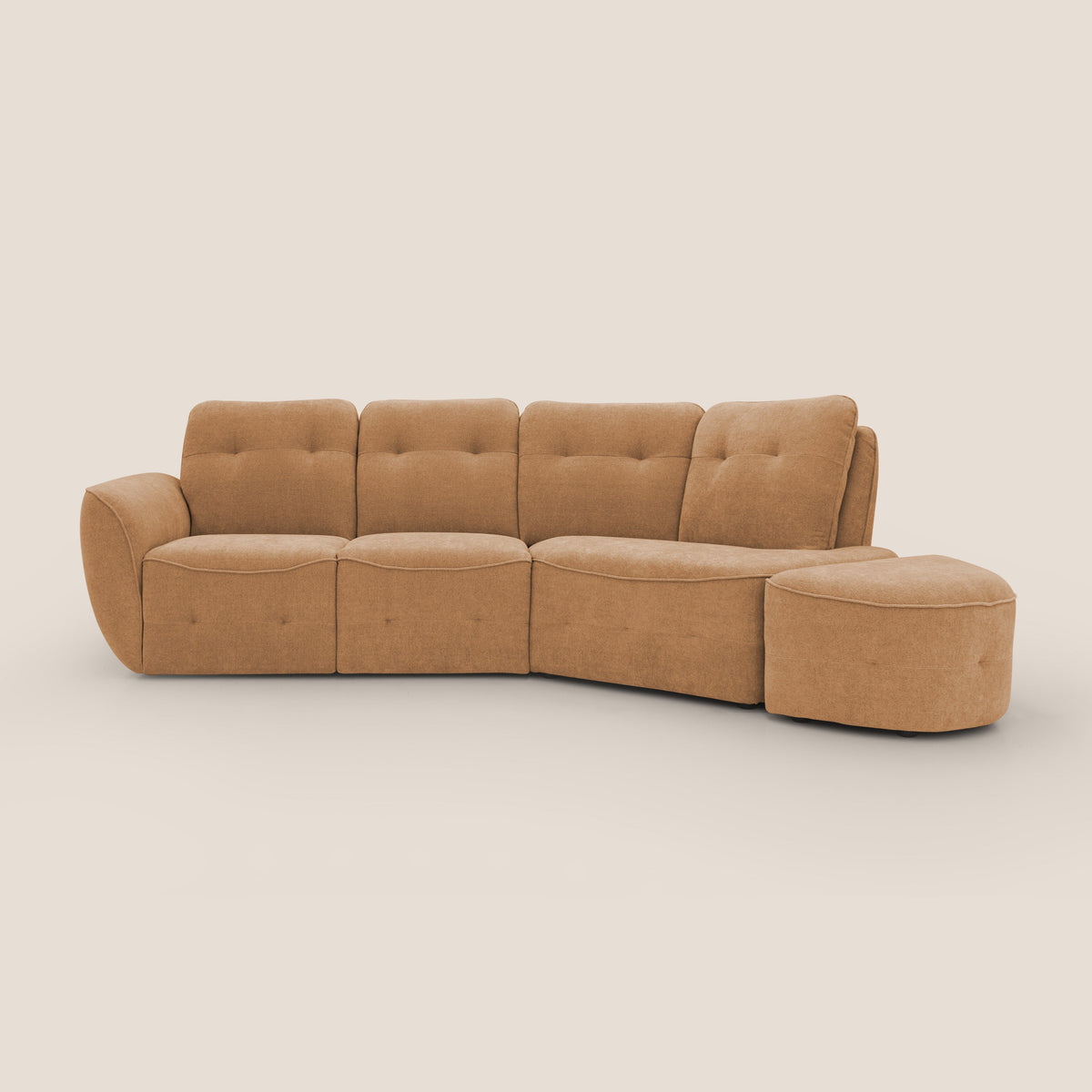 Cerbero divano angolare con pouf mobile in morbido bouclé impermeabile T07 arancio - divitt.sbs