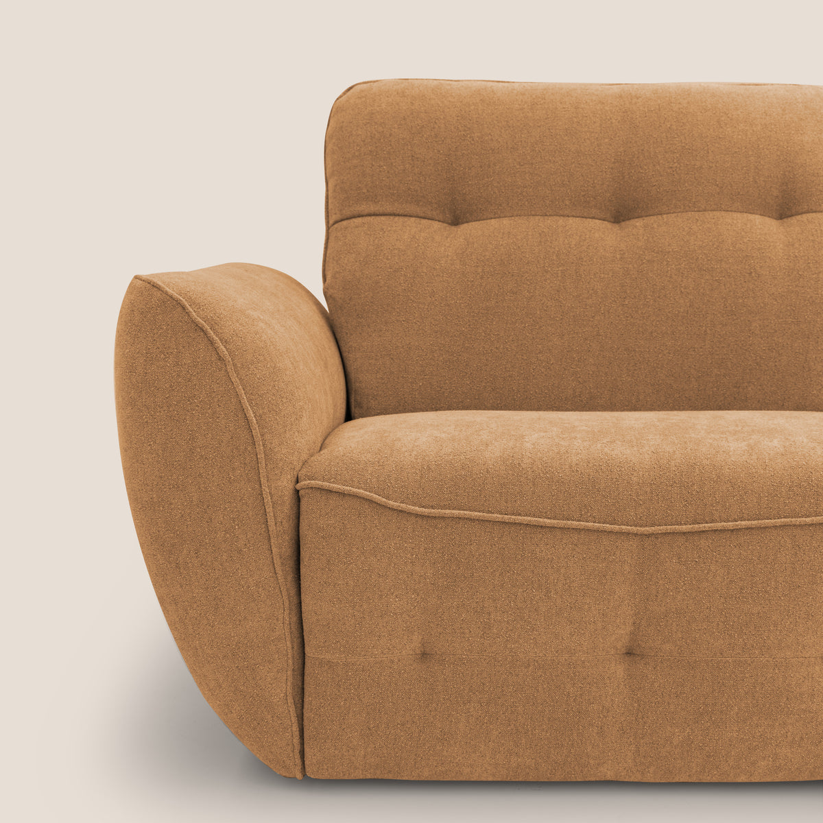 Cerbero divano angolare con pouf mobile in morbido bouclé impermeabile T07 arancio - divitt.sbs