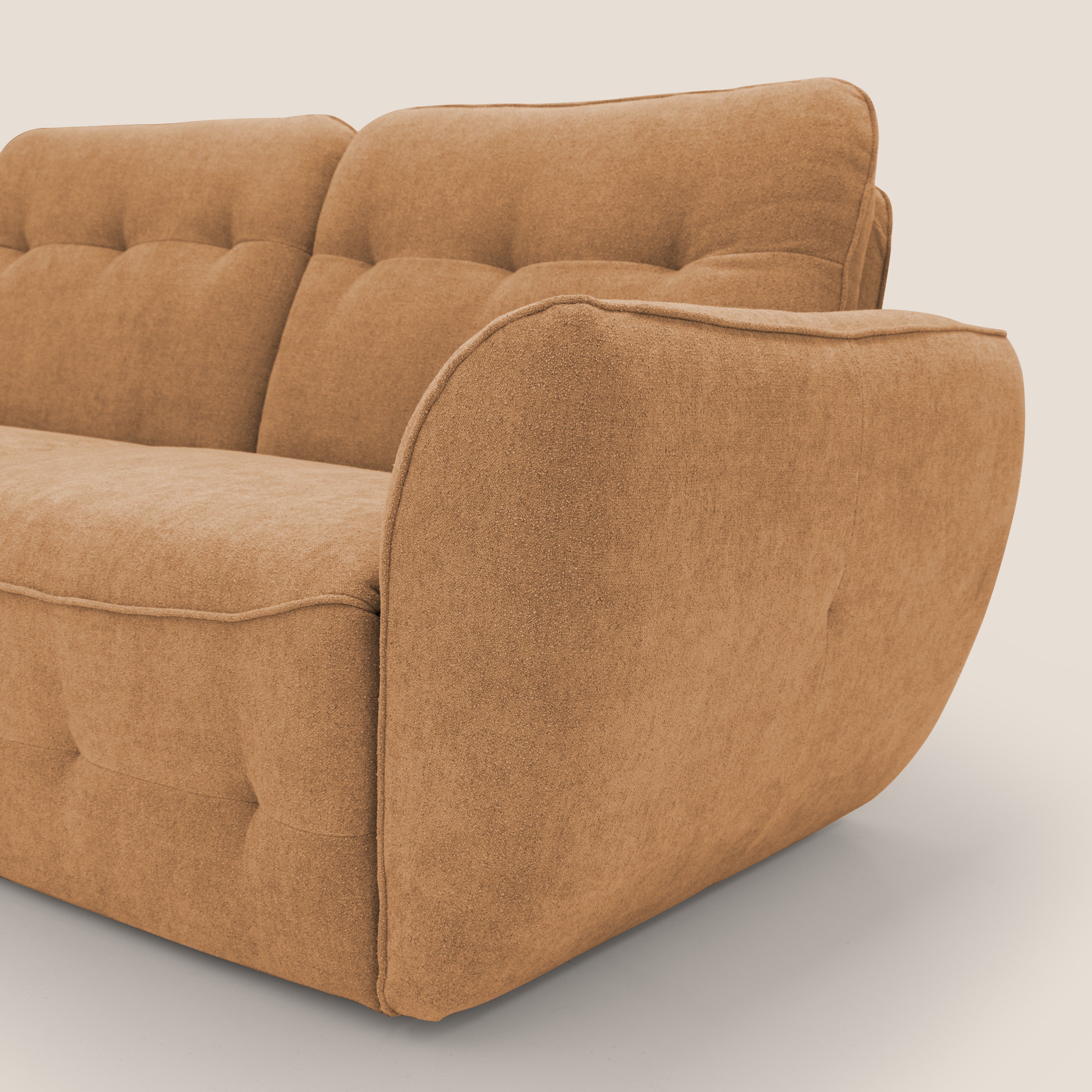 Cerbero divano angolare con pouf mobile in morbido bouclé impermeabile T07 arancio - divitt.sbs