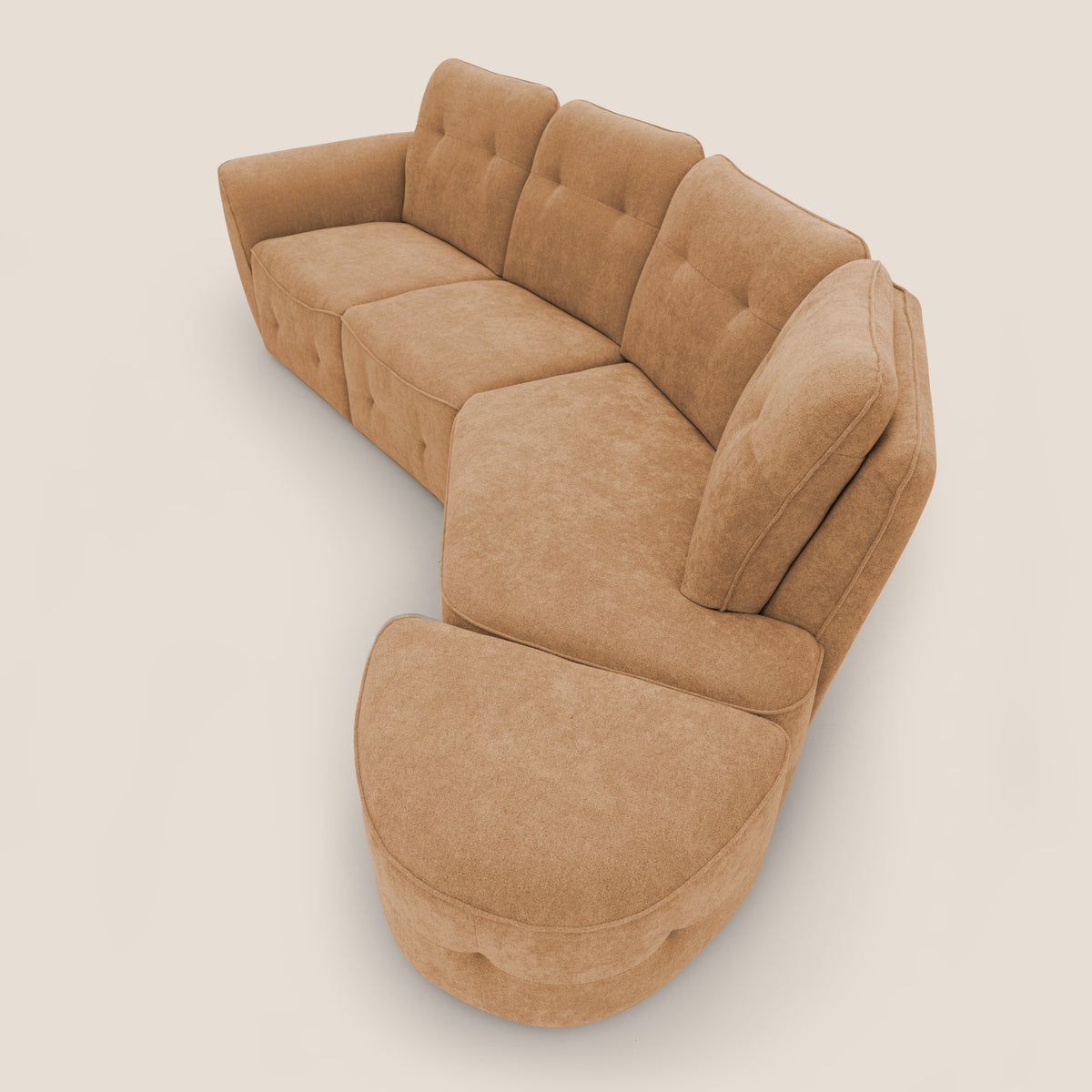 Cerbero divano angolare con pouf mobile in morbido bouclé impermeabile T07 arancio - divitt.sbs