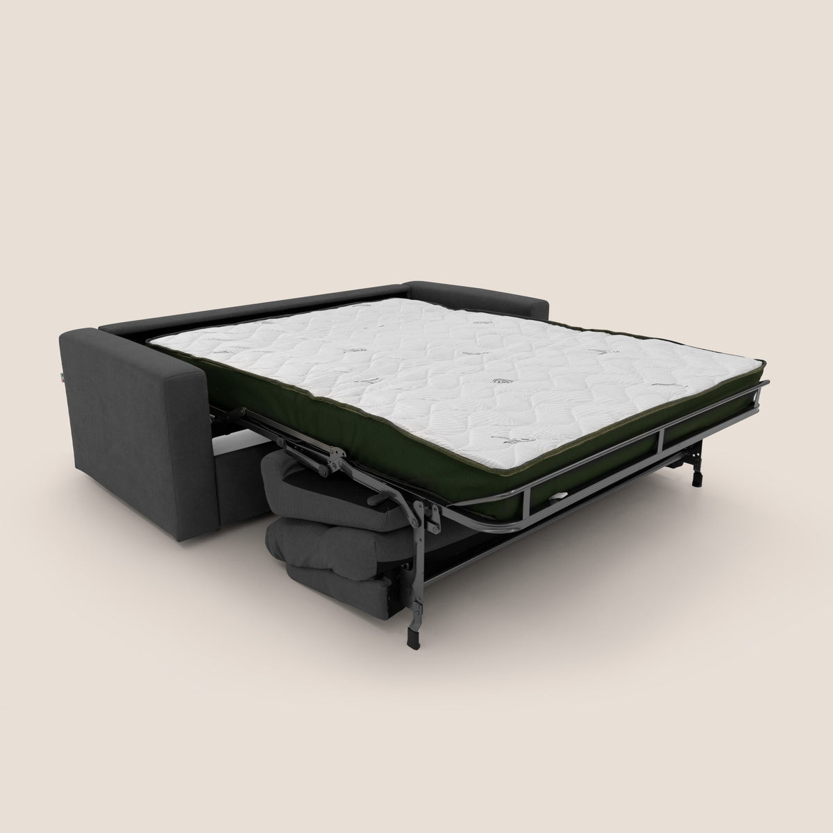 Paloma divano letto con materasso alto 18 cm con Aloe Vera in tessuto impermeabile nero - divitt.sbs