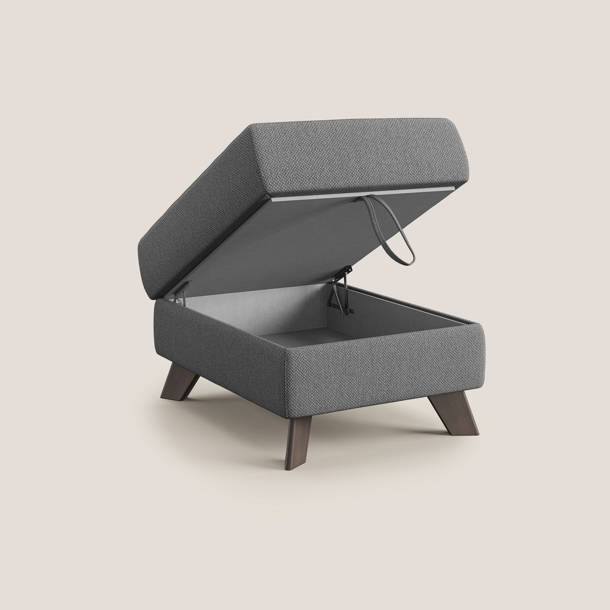 Moon Pouf contenitore e piedini alti in tessuto smacchiabile con acqua T05 antracite - divitt.sbs