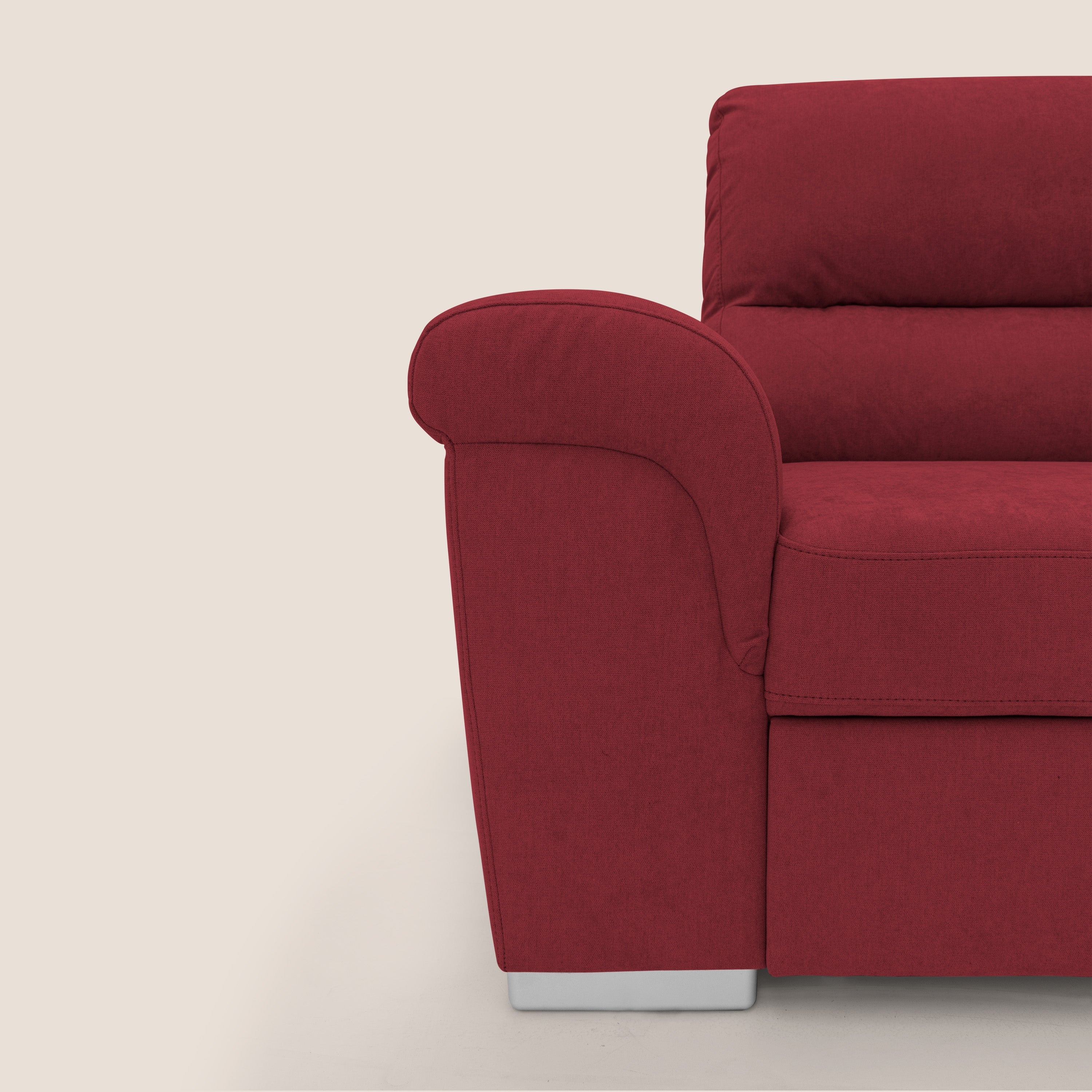 Minerva divano angolare con estraibile a cassettone e pouf contenitore in tessuto morbido impermeabile T02 rosso - divitt.sbs