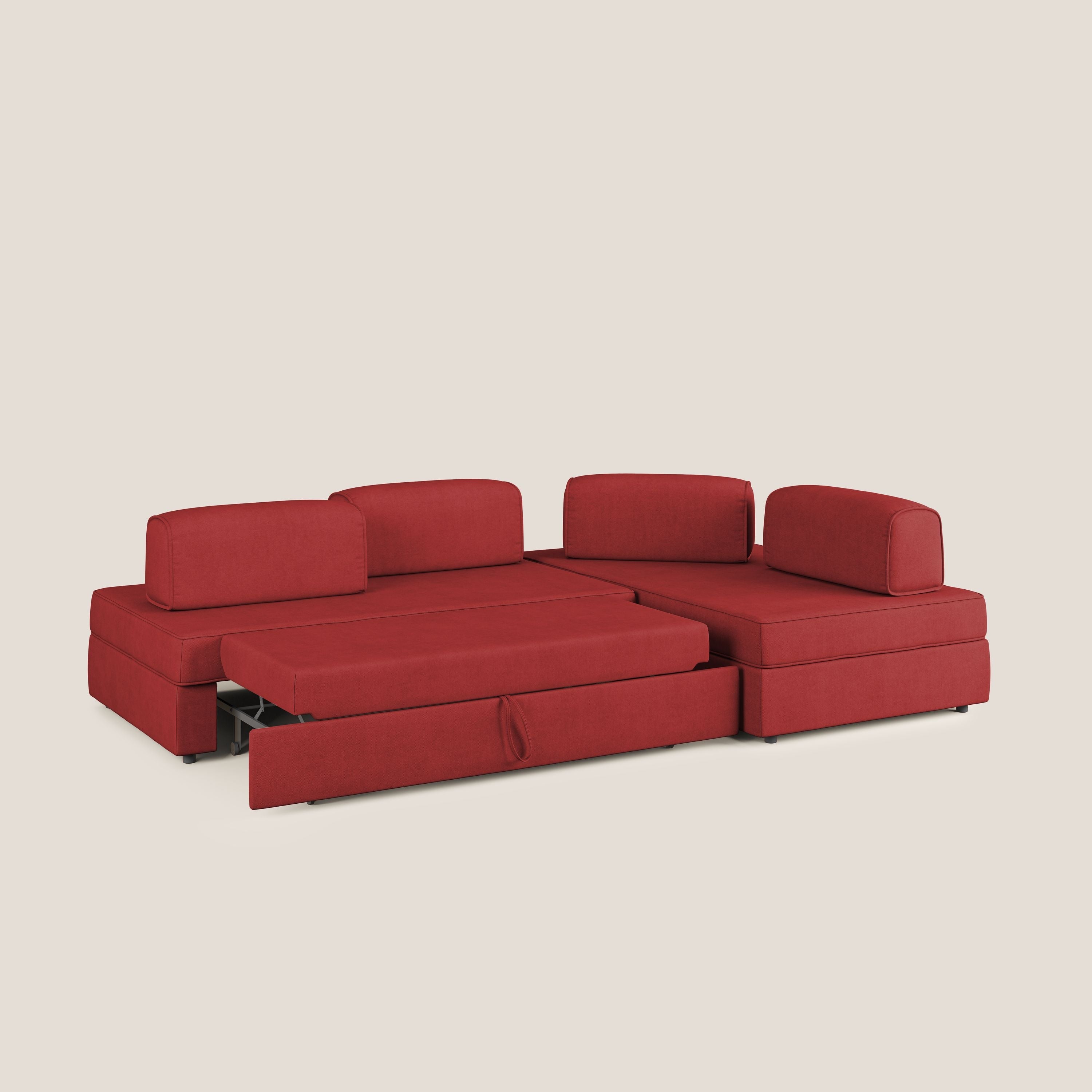 Liberty divano angolare con pouf estraibile e schienali movibili in tessuto morbido impermeabile T02 rosso - divitt.sbs