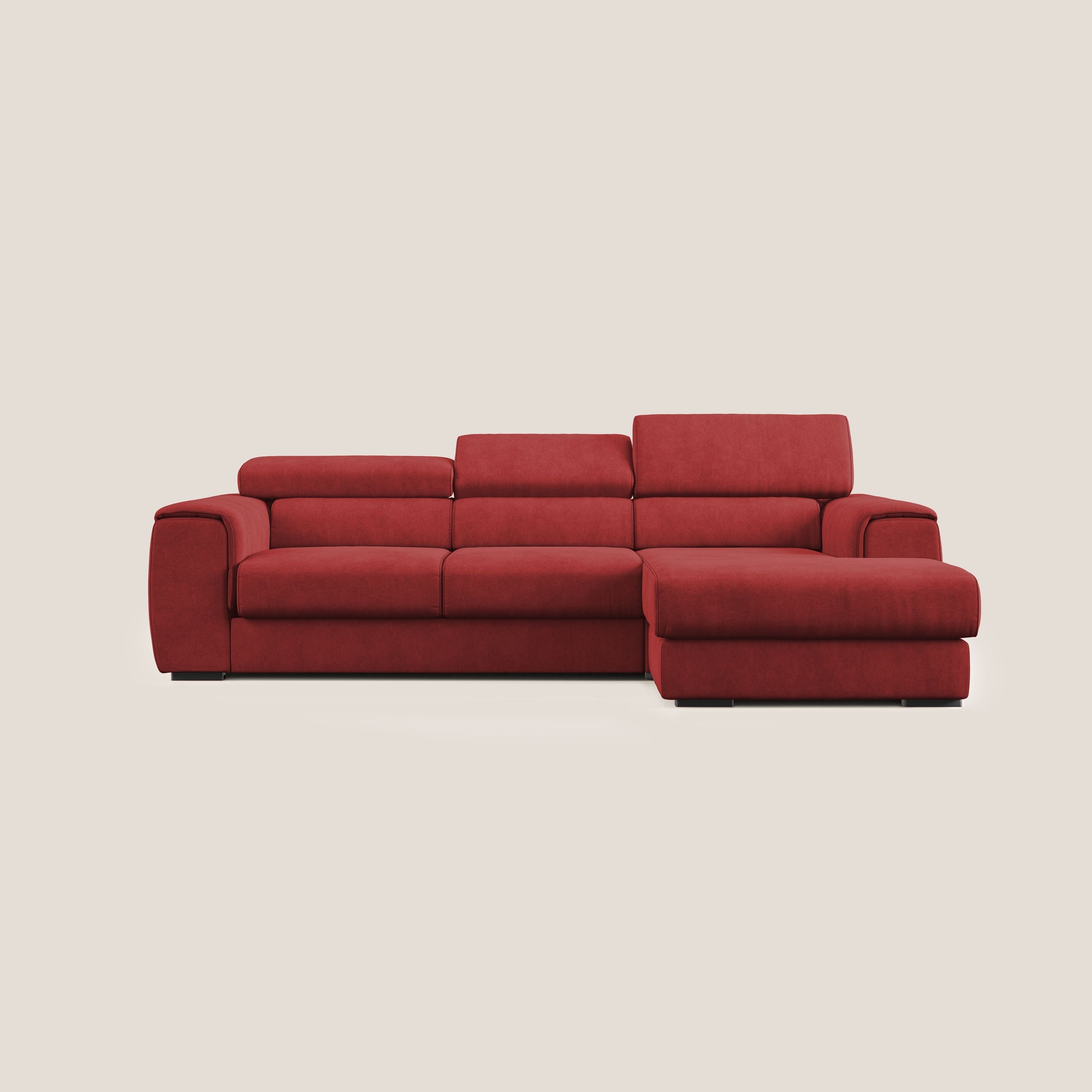 Zeno Divano angolare con pouf estraibile poggiapiedi in tessuto morbido impermeabile T02 rosso - divitt.sbs