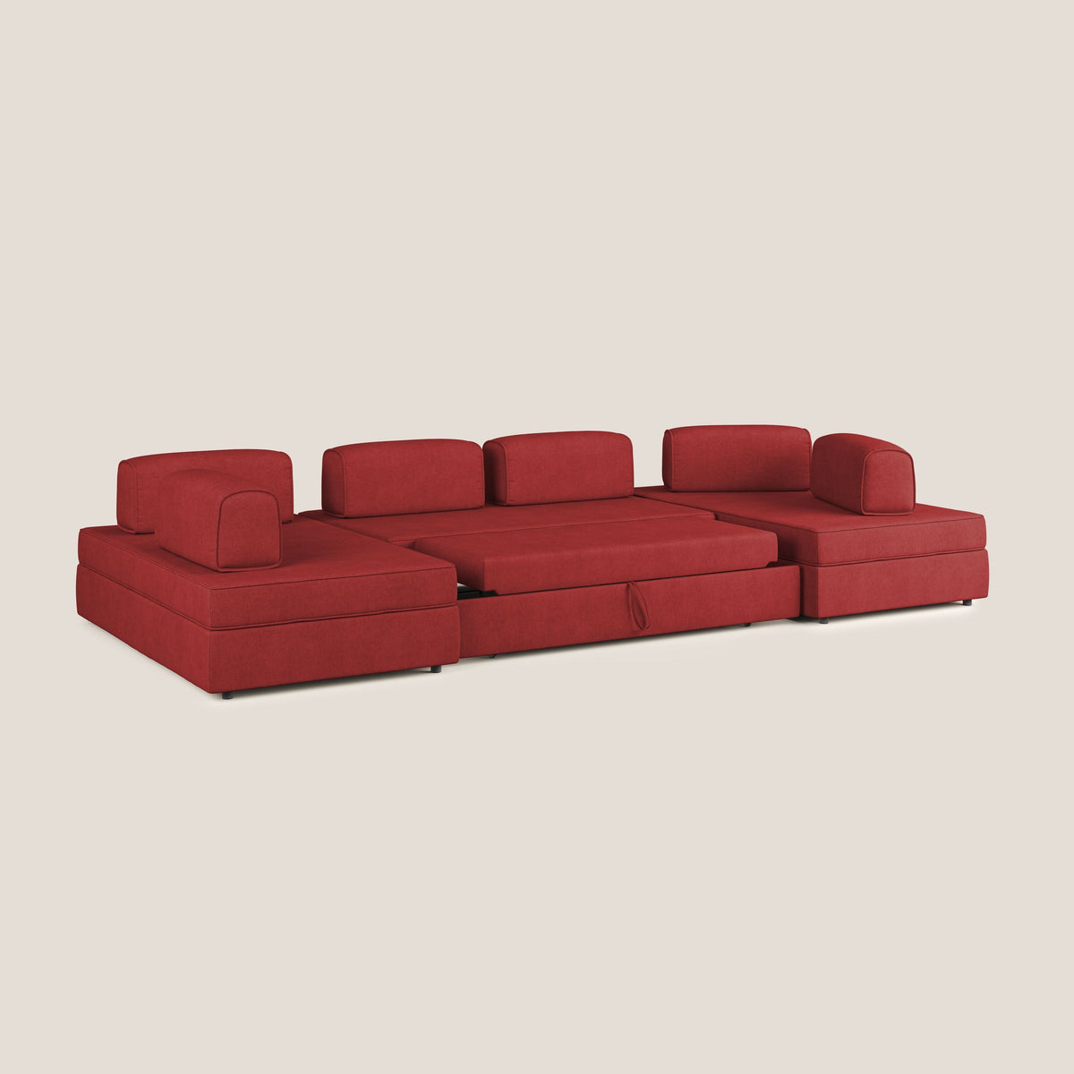 Liberty divano panoramico con pouf estraibile e schienali movibili in tessuto morbido impermeabile T02 rosso - divitt.sbs