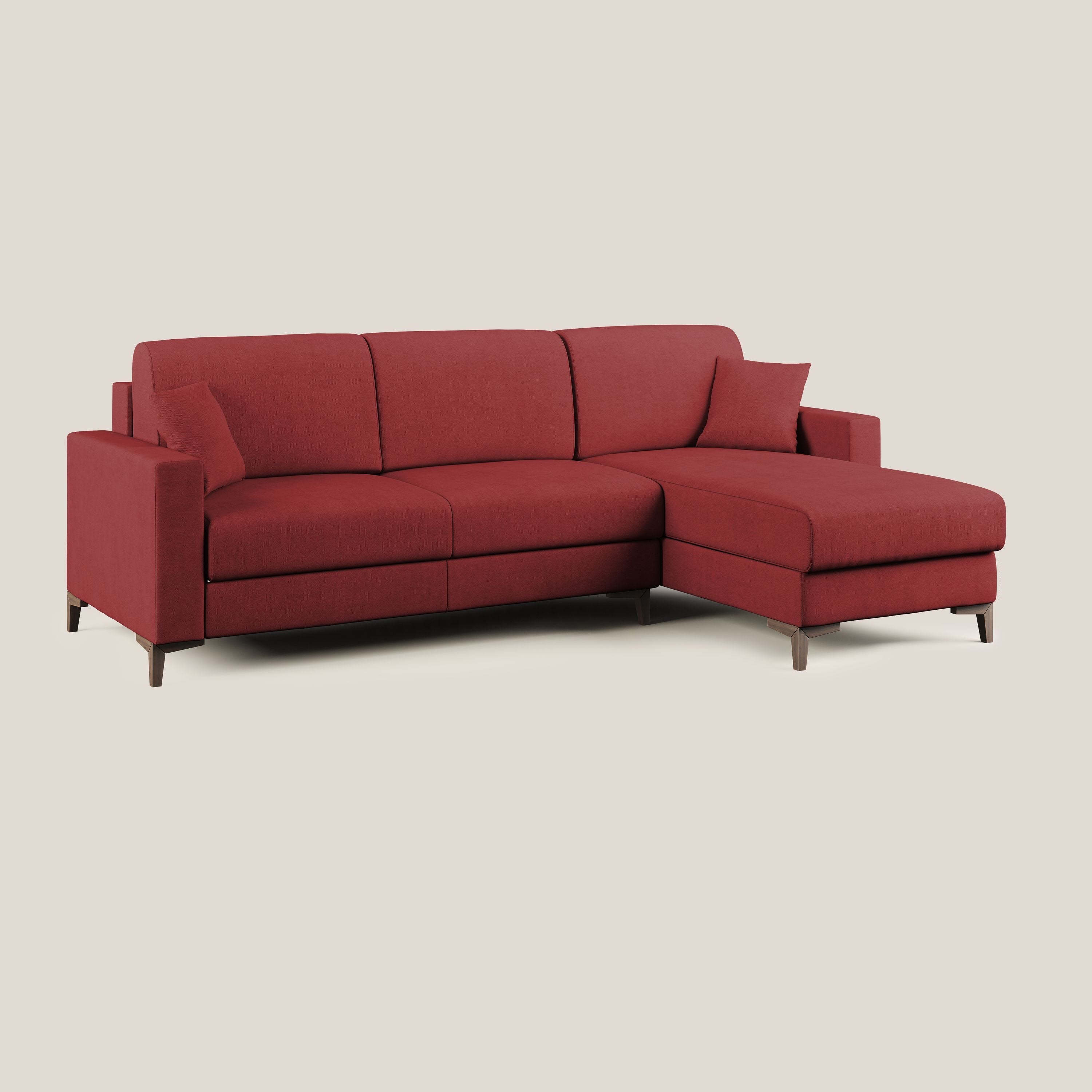 Kafka divano letto angolare in morbido tessuto impermeabile T02 rosso - divitt.sbs