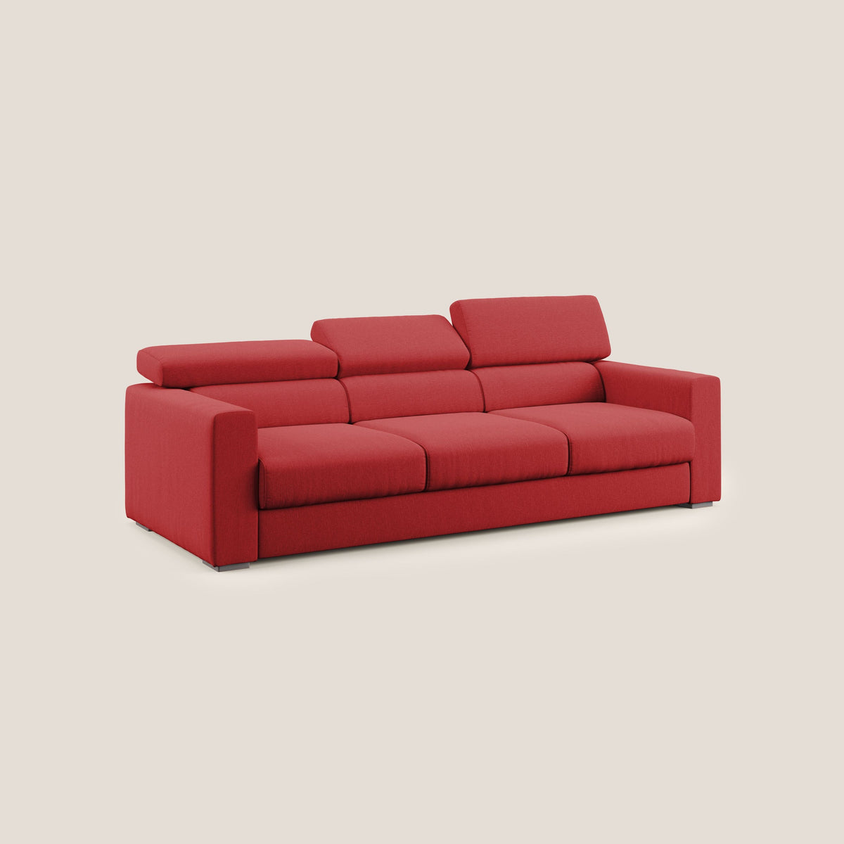 Dylan divano a 3 sedute con pouf estraibile poggiapiedi in tessuto simil cotone impermeabile T13 rosso - divitt.sbs
