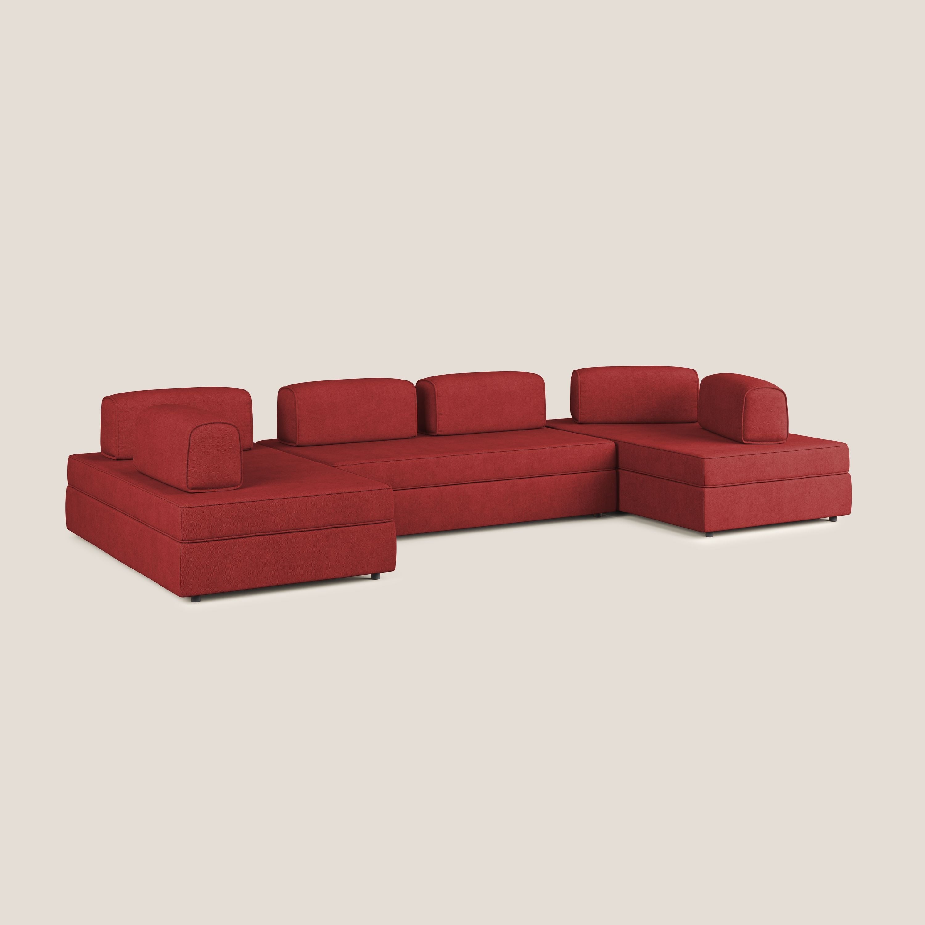 Liberty divano panoramico con pouf estraibile e schienali movibili in tessuto morbido impermeabile T02 rosso - divitt.sbs