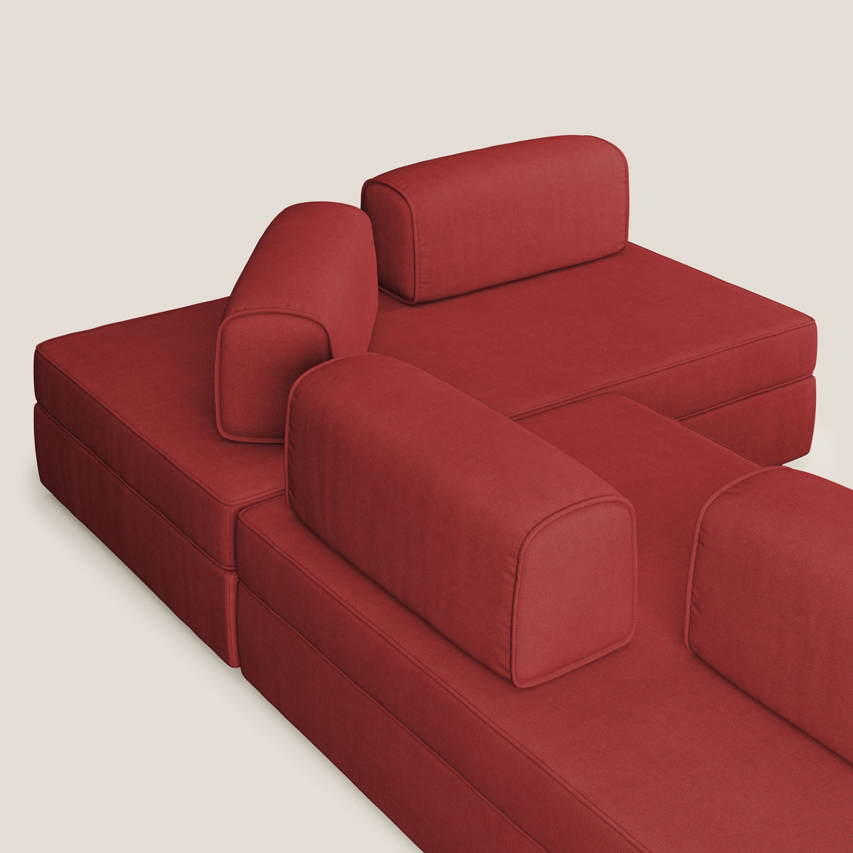 Liberty divano angolare con pouf estraibile e schienali movibili in tessuto morbido impermeabile T02 rosso - divitt.sbs