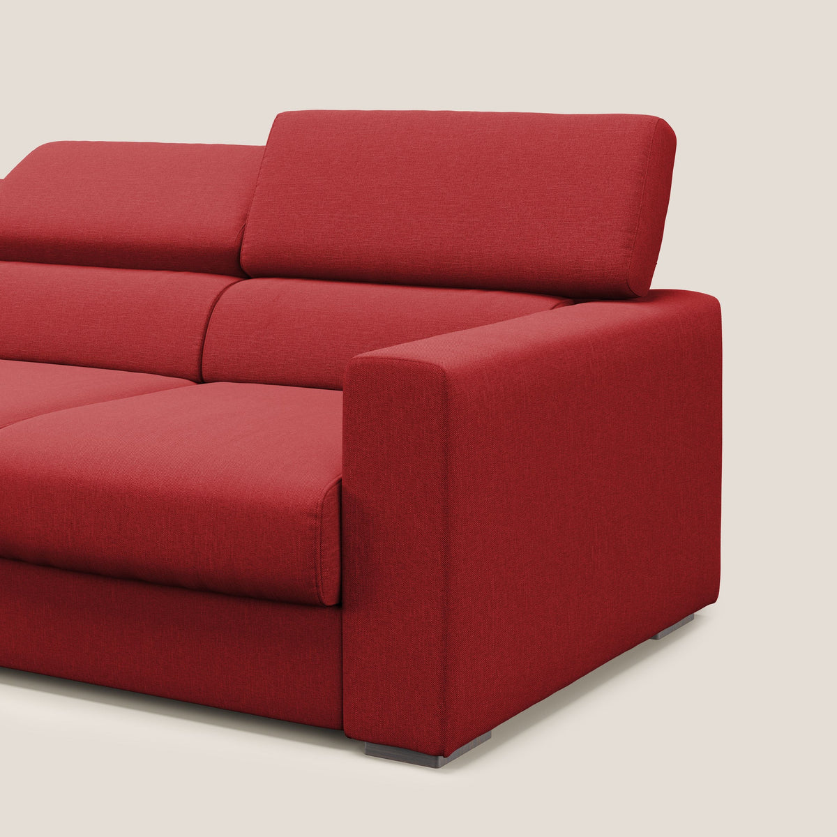 Dylan divano a 3 sedute con pouf estraibile poggiapiedi in tessuto simil cotone impermeabile T13 rosso - divitt.sbs