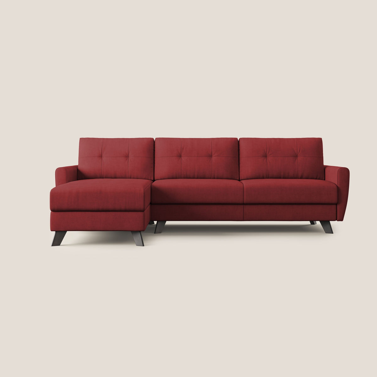 Callisto Divano letto angolare con penisola in tessuto morbido impermeabile T02 rosso - divitt.sbs