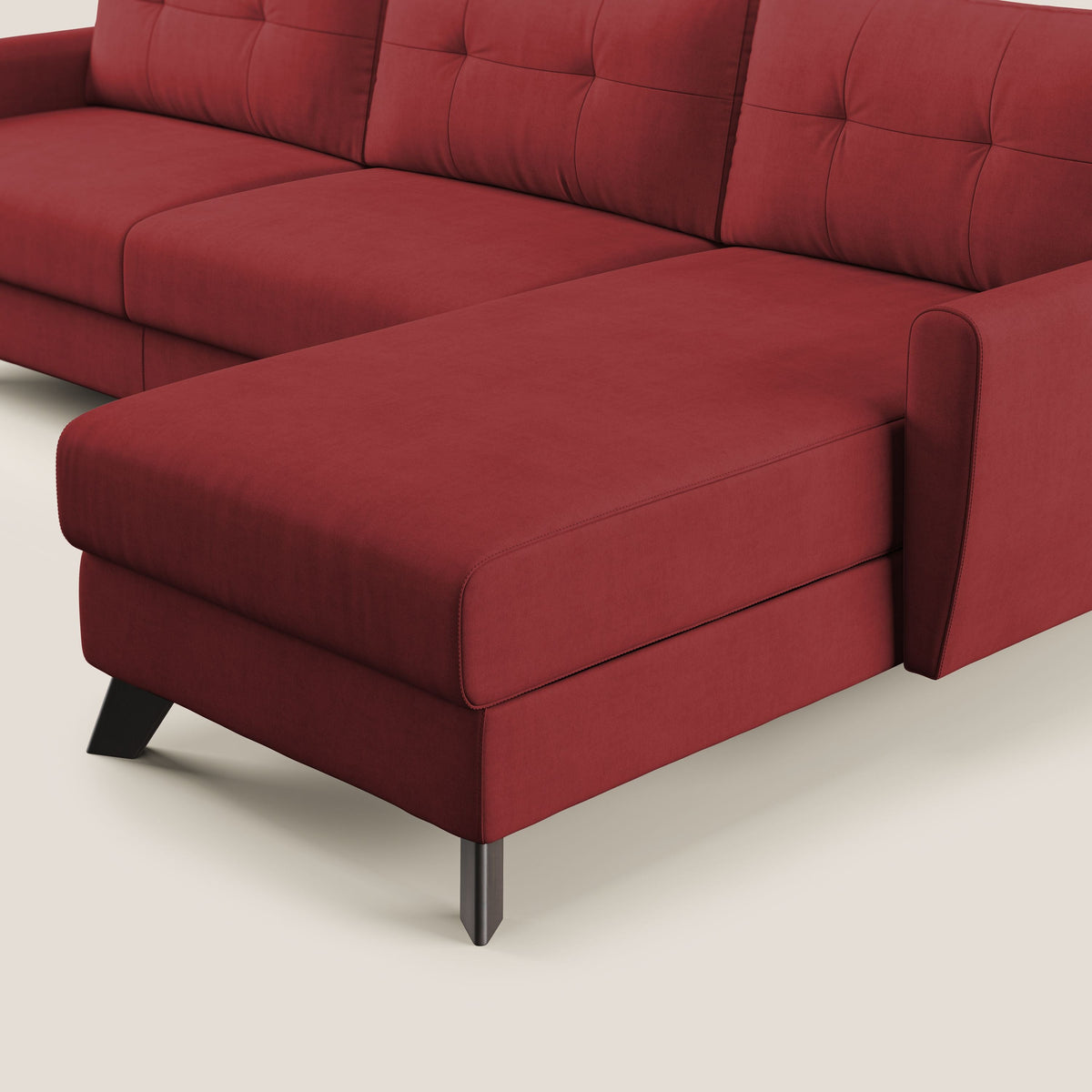Callisto Divano letto angolare con penisola in tessuto morbido impermeabile T02 rosso - divitt.sbs
