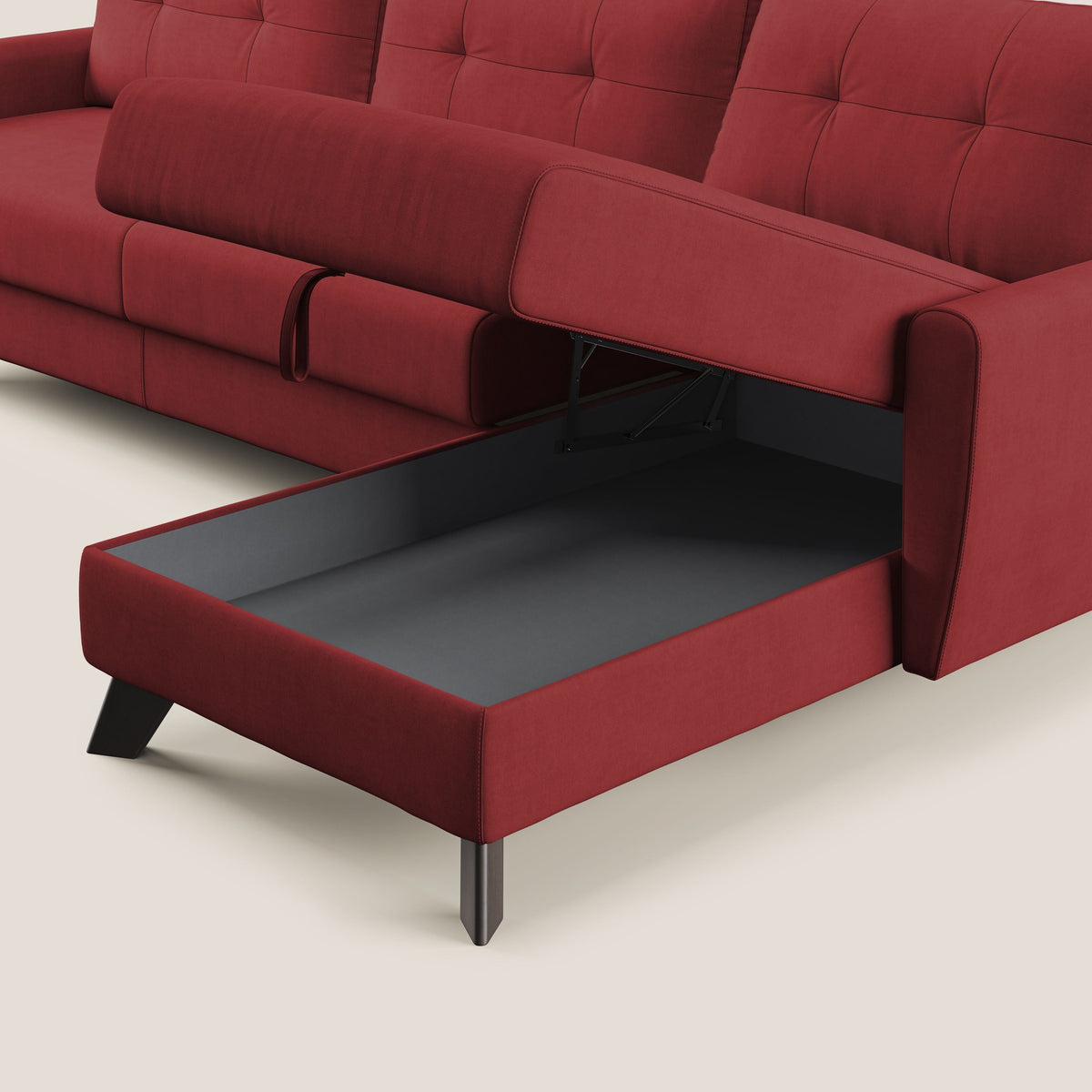 Callisto Divano letto angolare con penisola in tessuto morbido impermeabile T02 rosso - divitt.sbs