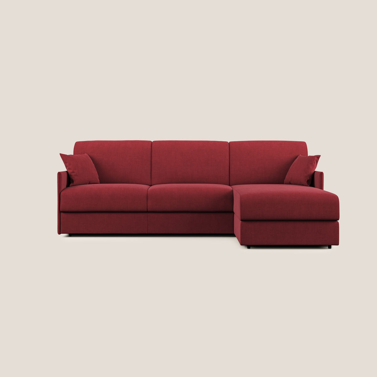 Evans Divano letto angolare con penisola in morbido tessuto impermeabile T02 rosso - divitt.sbs
