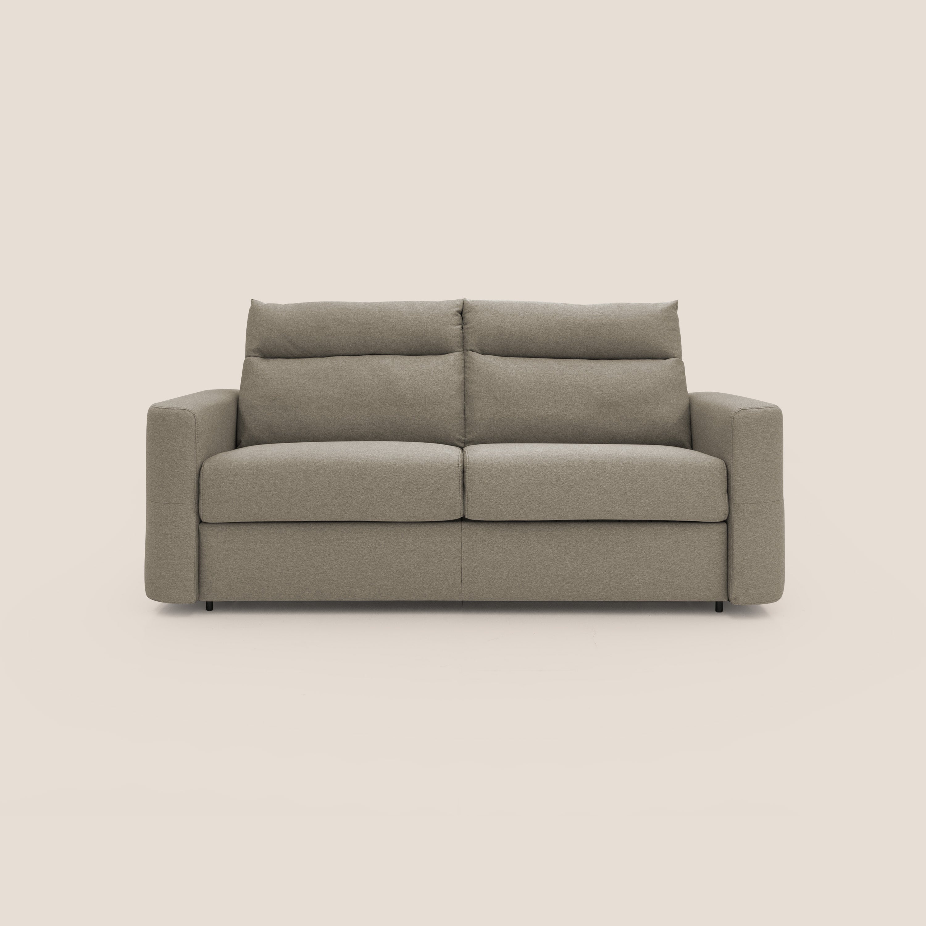 Cupido Divano letto materasso H18 cm e schienale alto in tessuto impermeabile simil cotone T13 tortora - divitt.sbs