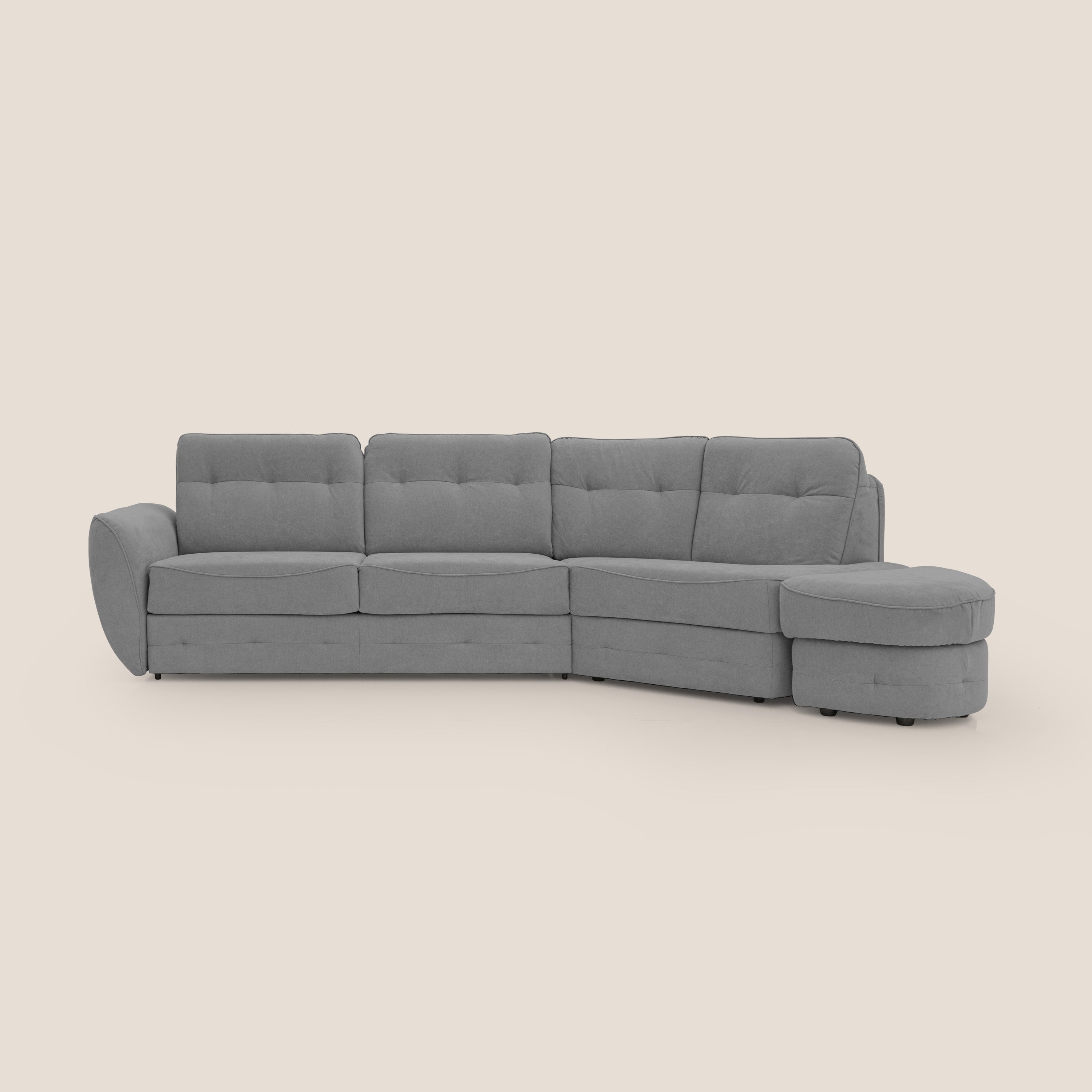 Zeus divano letto angolare con materasso H18 cm pouf mobile in tessuto impermeabile T02 grigio - divitt.sbs
