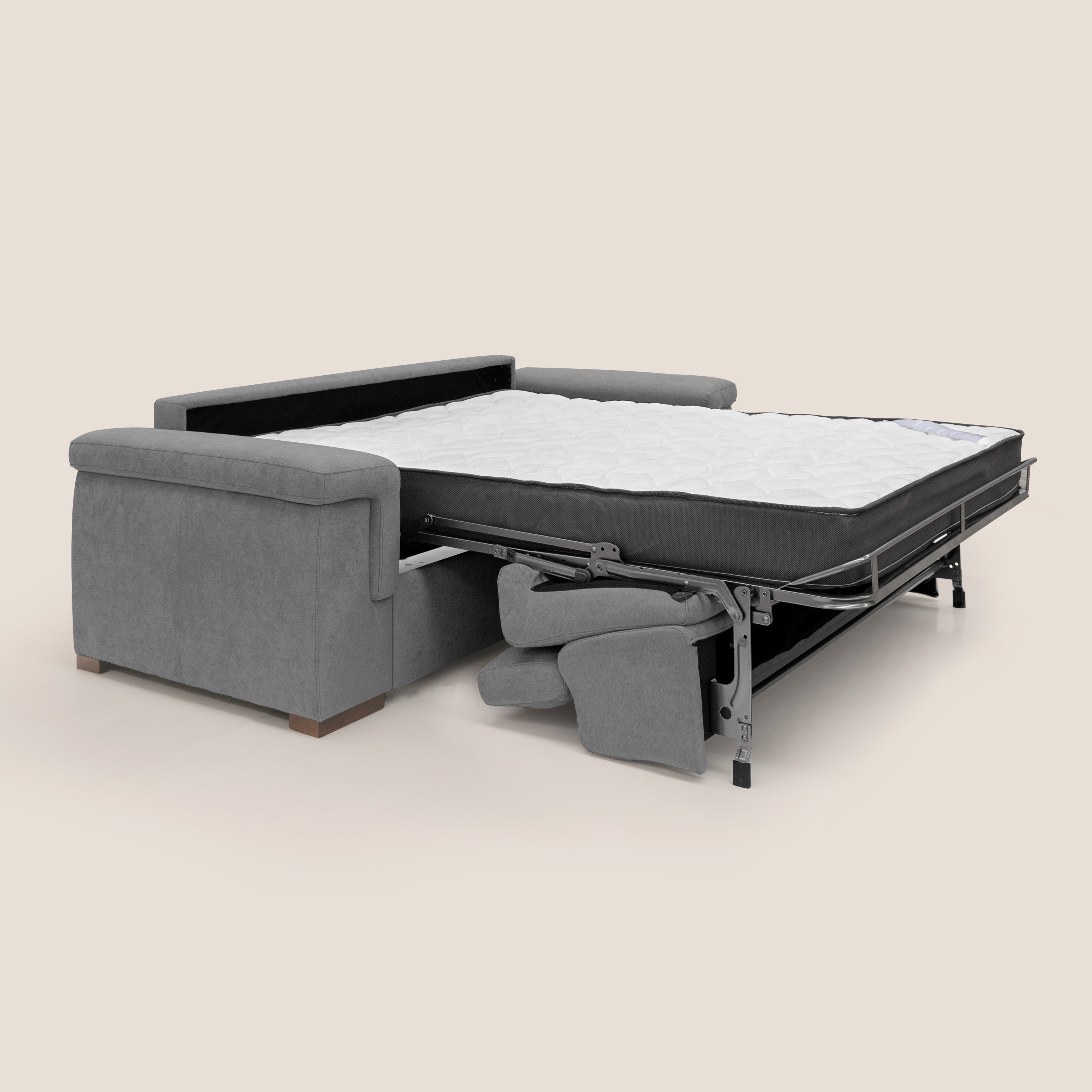 Giunone divano letto con materasso alto 18 cm e poggiatesta reclinabili in tessuto impermeabile T02 grigio - divitt.sbs